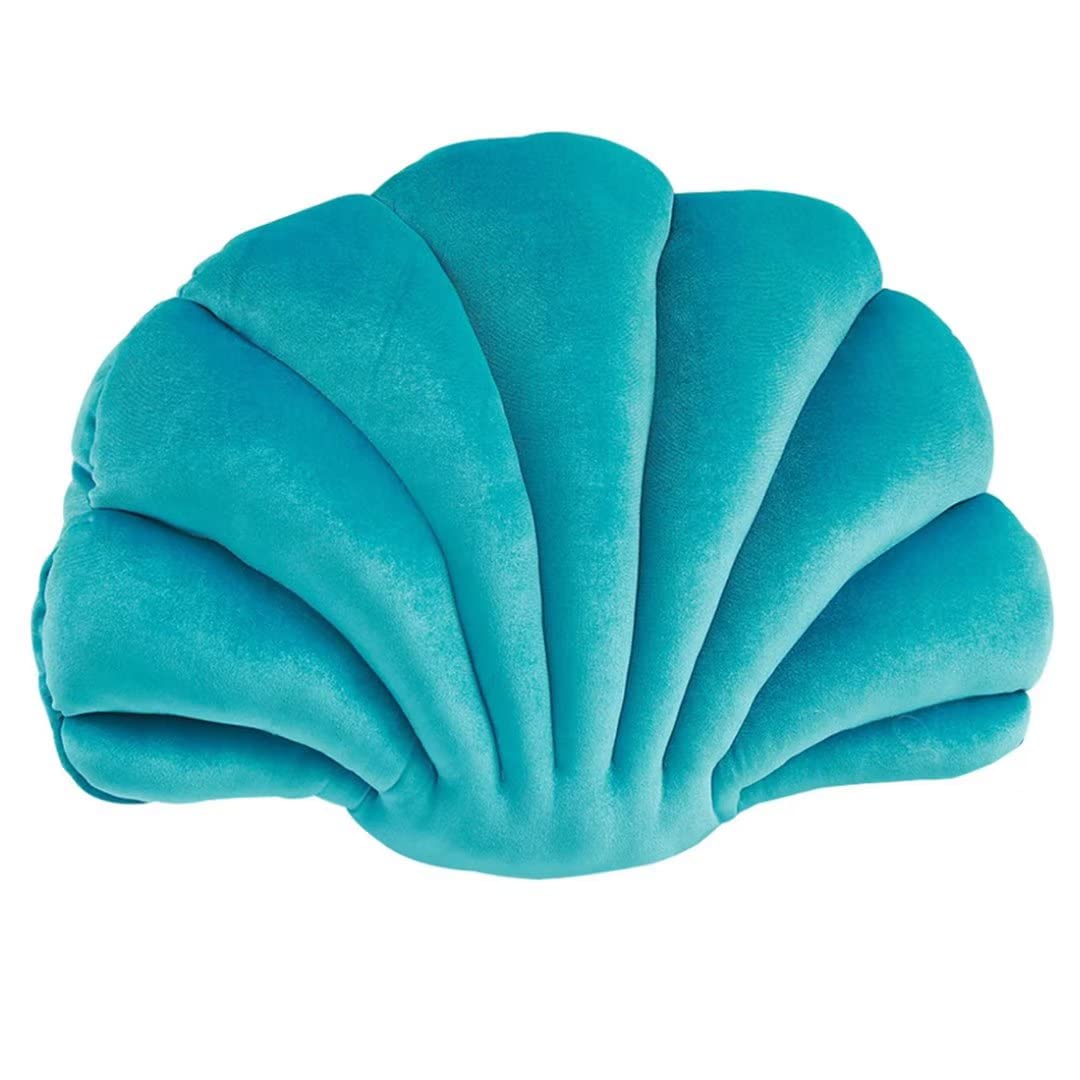 Luxury Velvet Seashell Throw Pillow - Turquoise Decorative Cushion for Bed, Couch & Home Office (18.11x13 Inch) - Perfect for Coastal Decor, Boho Living Room & Beach House Accents