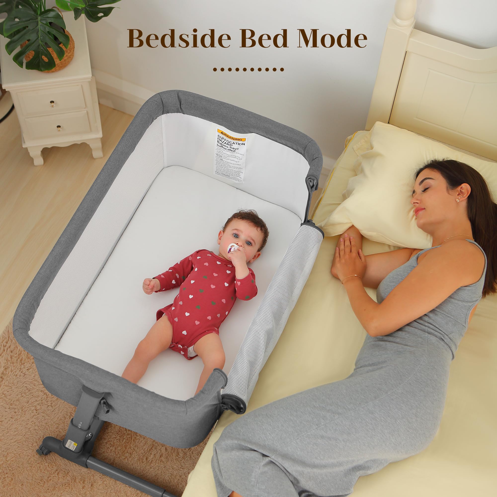 AMKE Baby Bassinet - Breathable Mesh Bedside Sleeper for Newborns | Portable Adjustable Crib for Safe Co-Sleeping | Nursery Essential for Infants 0-6 Months (Dark Gray) | Perfect for Bedroom, Nursery & Travel