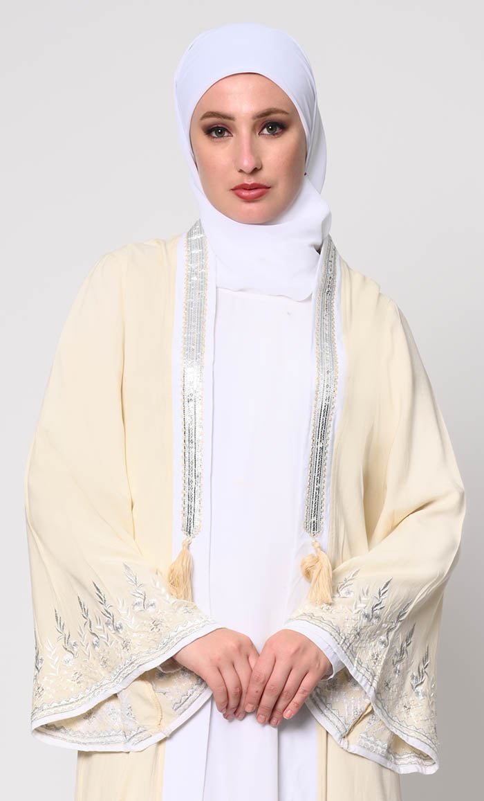 Elegant Women's 2-Piece Embroidered Cream Shrug & Inner Set - Perfect for Weddings, Parties & Special Occasions