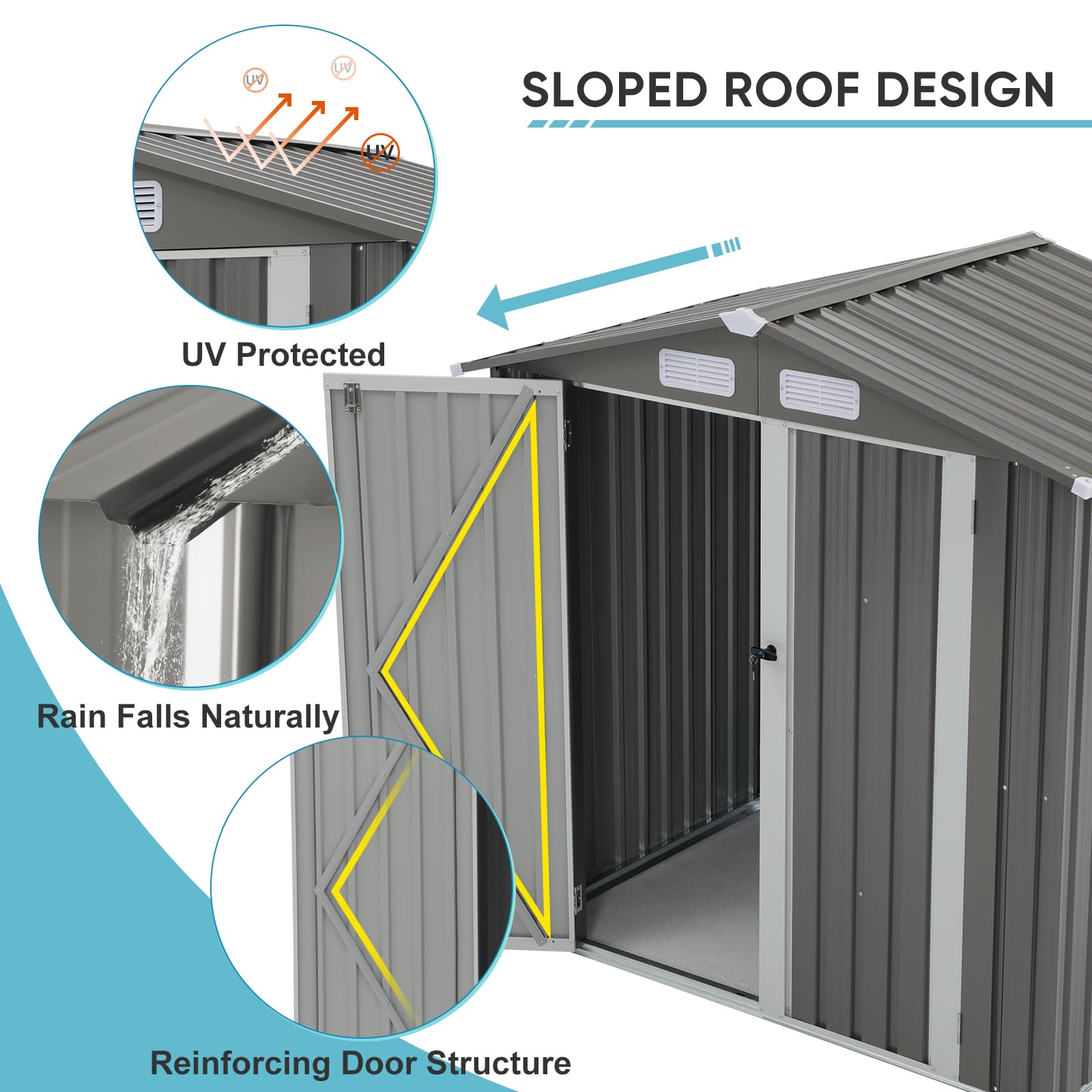 Verano Garden 6x4 FT Outdoor Storage Shed | Galvanized Steel Metal Tool Shed with Double Lockable Doors | Weather-Resistant Backyard, Patio & Lawn Storage Solution for Gardening Tools, Equipment & Supplies