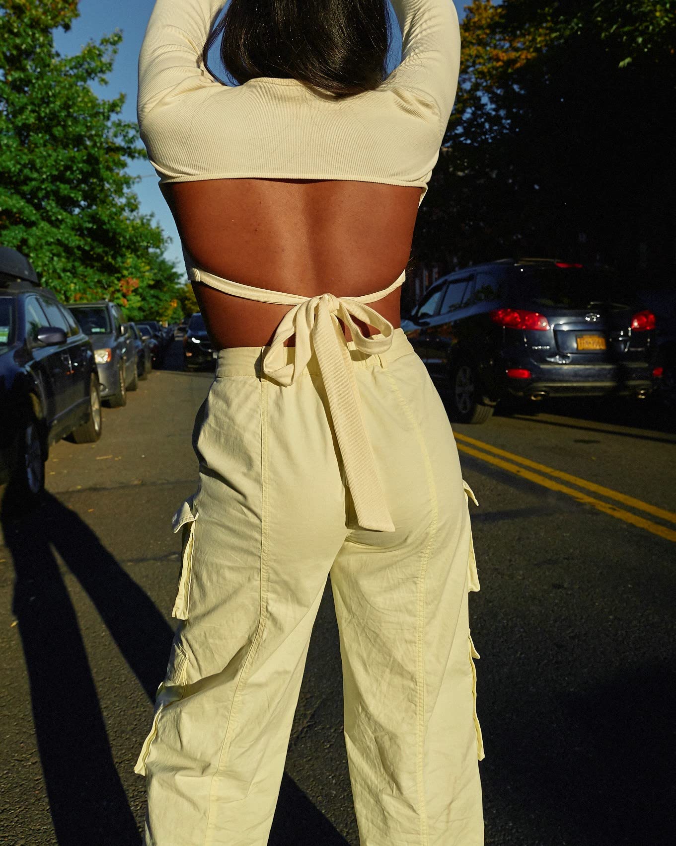 The Drop Women's Whisper White Cargo Pants by Monet McMichael - Stylish & Comfortable High-Waisted Casual Pants for Everyday Wear, Work & Travel