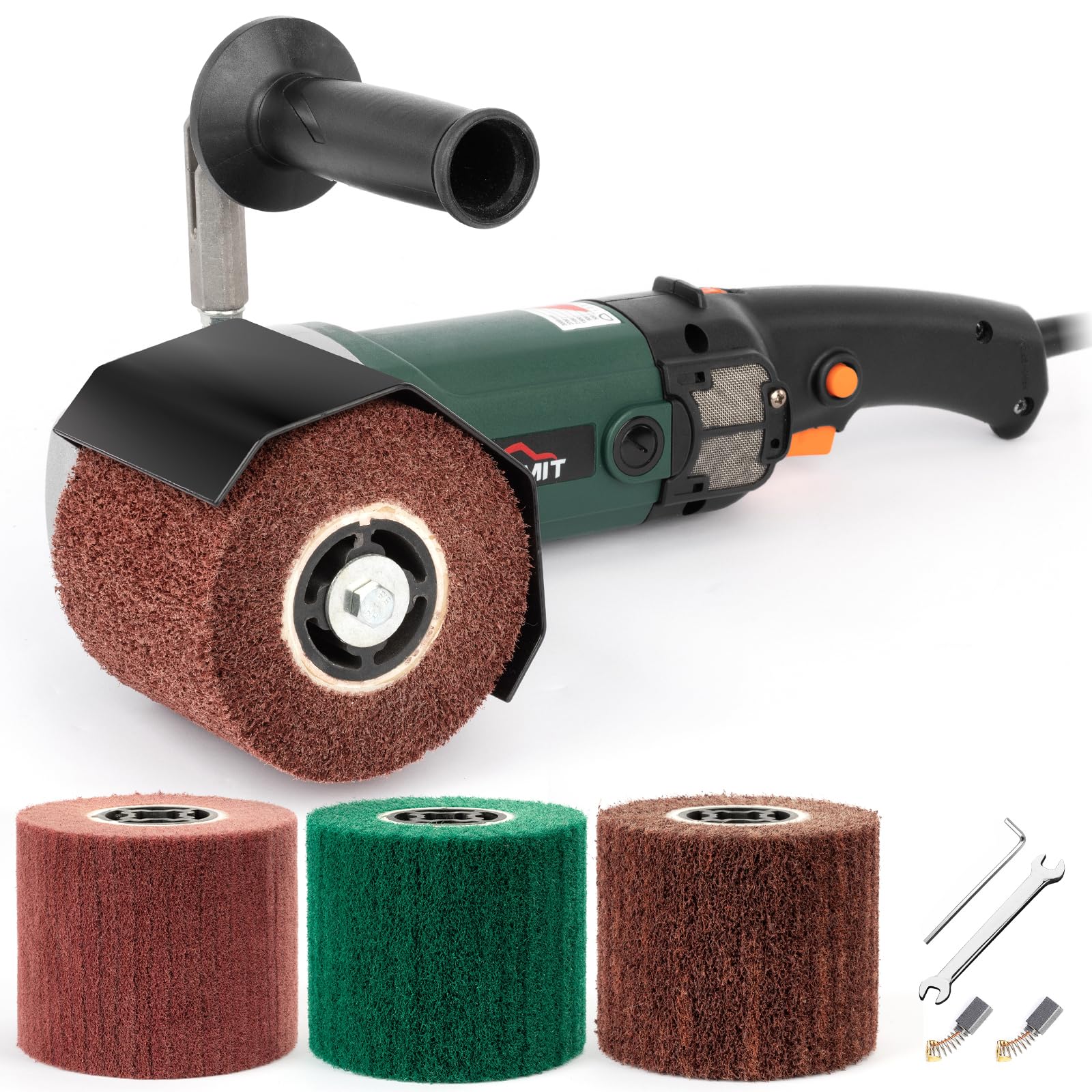 Electric Handheld Metal Burnishing Machine & Wood Polisher - Professional Stainless Steel Sander with Lock Switch & Auxiliary Handle for DIY, Metalworking, Woodworking & Automotive Polishing Projects