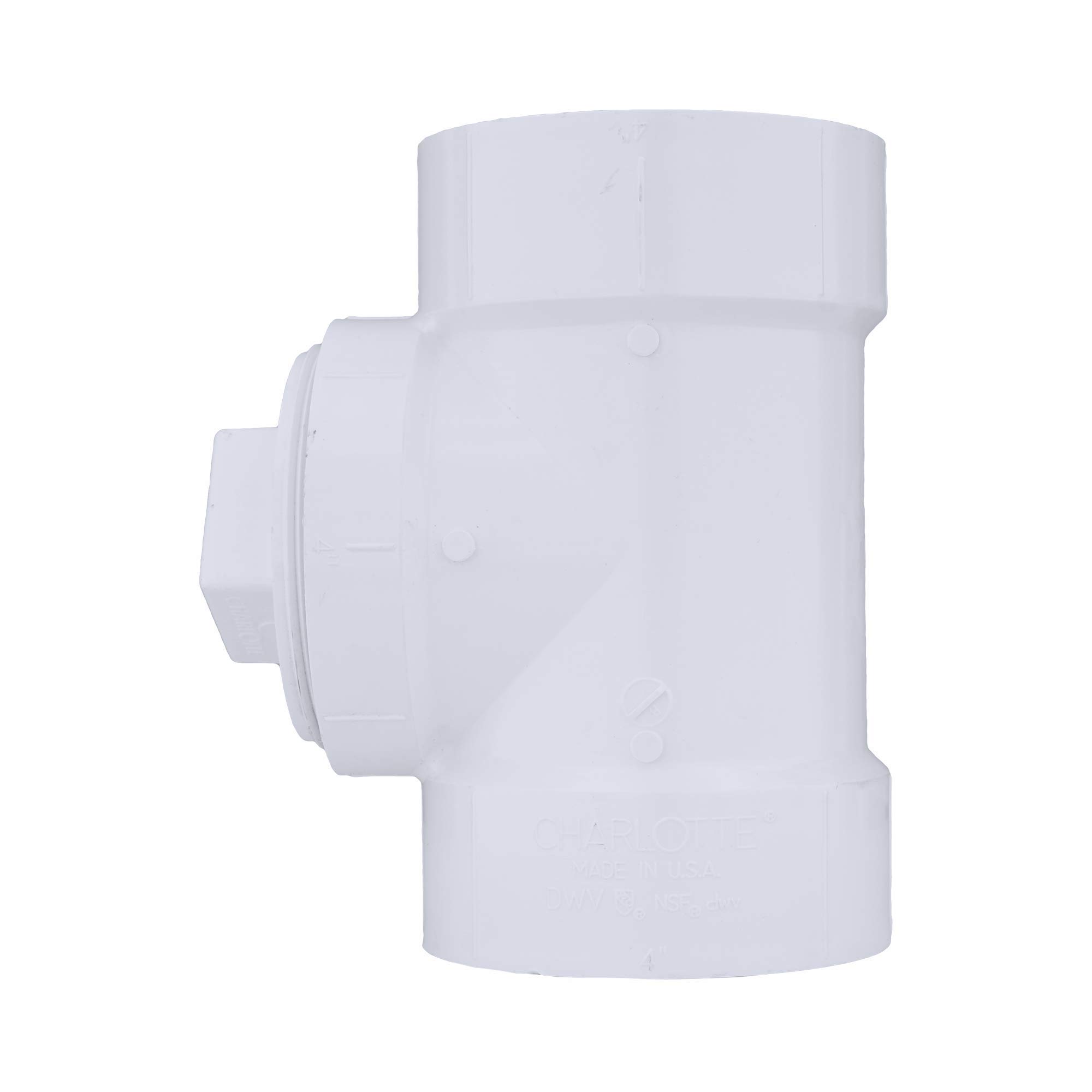 Charlotte Pipe 4 Inch DWV Cleanout Tee with Plug - Drain Waste and Vent Pipe Fitting (5-Pack) - Ideal for Plumbing Repairs, Bathroom & Kitchen Drainage Systems