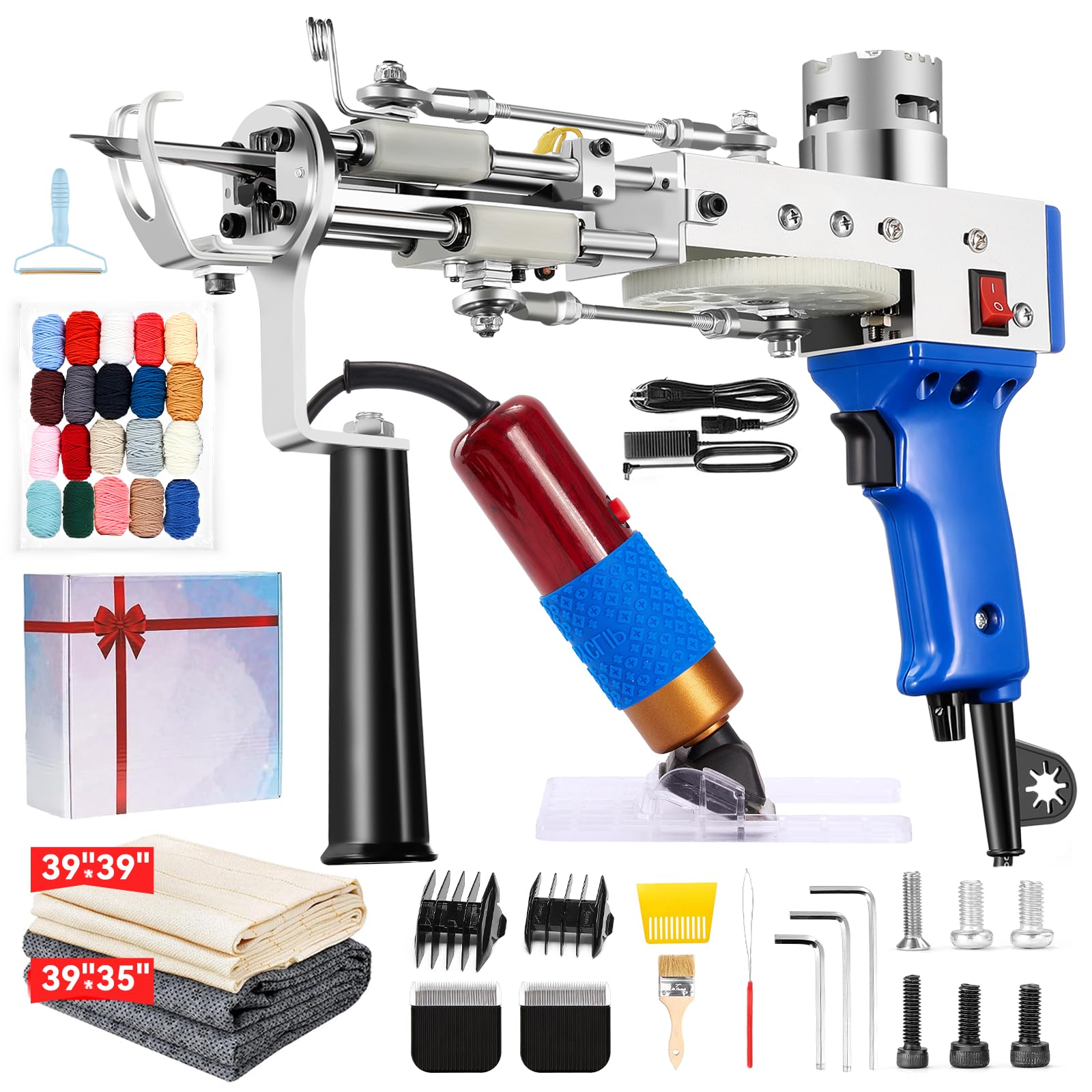 BESGEER 2-in-1 Rug Tufting Gun Kit with Carpet Trimmer & Shears - Professional Cut & Loop Pile Carpet Gun Machine for DIY Craft, Home Decor, and Beginner Rug Making - Includes Tufting Cloth & Carving Clippers for Handmade Rugs and Wall Hangings