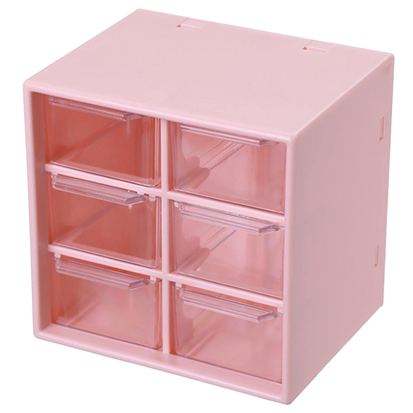 FAKEME Desktop Drawer Storage Organizer - 6 Grid Dustproof Jewelry Cosmetic Organizer Box for Makeup, Skincare, Office & Kitchen Supplies (Pink) - Perfect for Vanity, Bathroom Counter & Workspace Organization