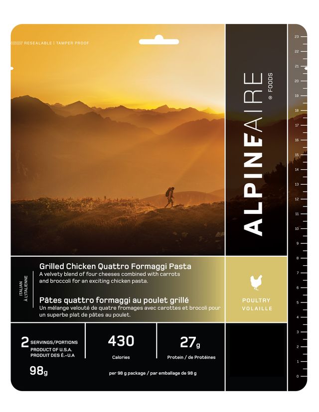 AlpineAire Grilled Chicken Quattro Formaggi Pasta - Freeze Dried Backpacking Meal | Lightweight Camping Food for Hiking, Emergency Prep & Outdoor Adventures