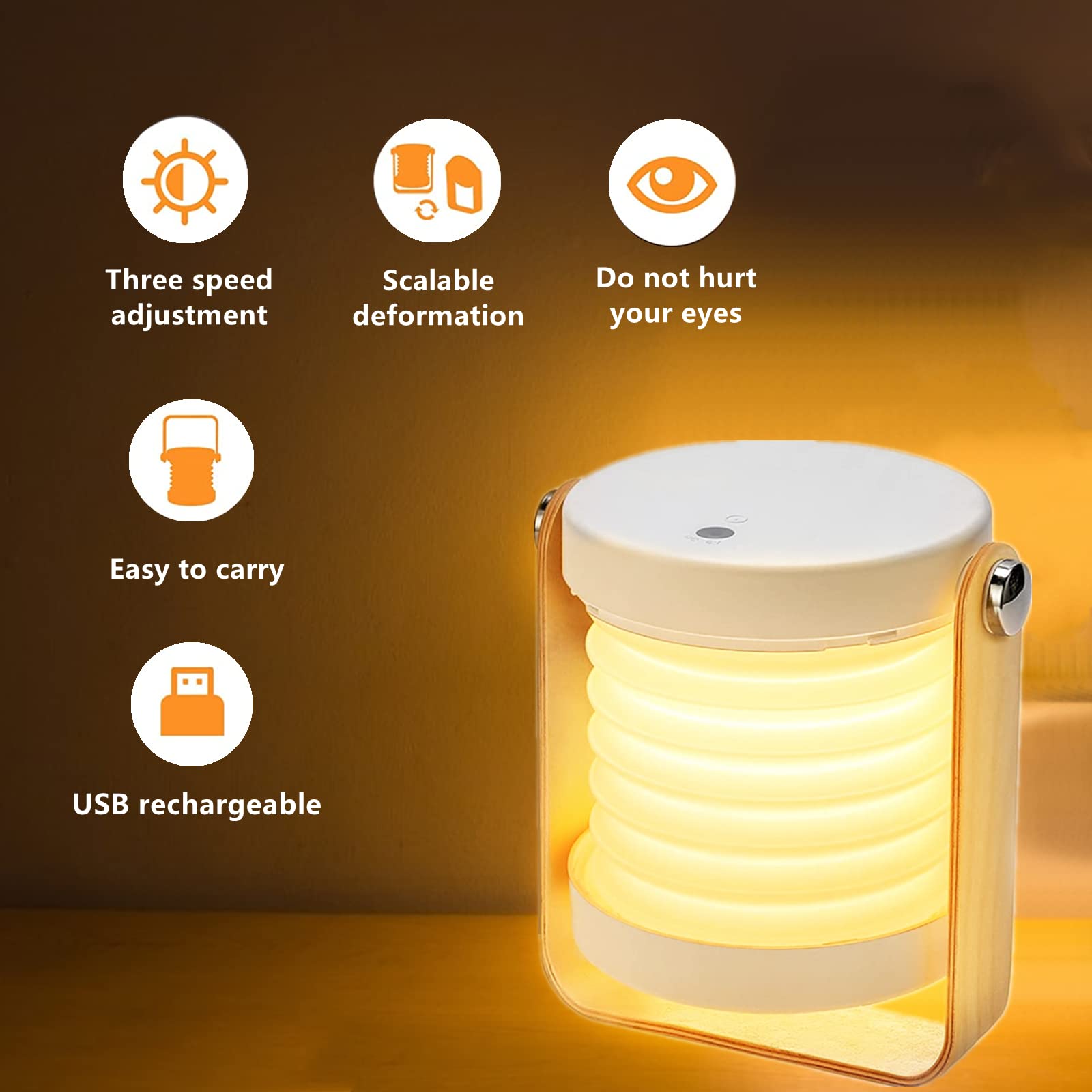 ALLOMN Folding Table Lamp - 3-Level Dimmable LED Reading Light with USB Charging, Portable Telescopic Night Light & Wooden Handle | Perfect for Bedside Reading, Camping, and Emergency Lighting