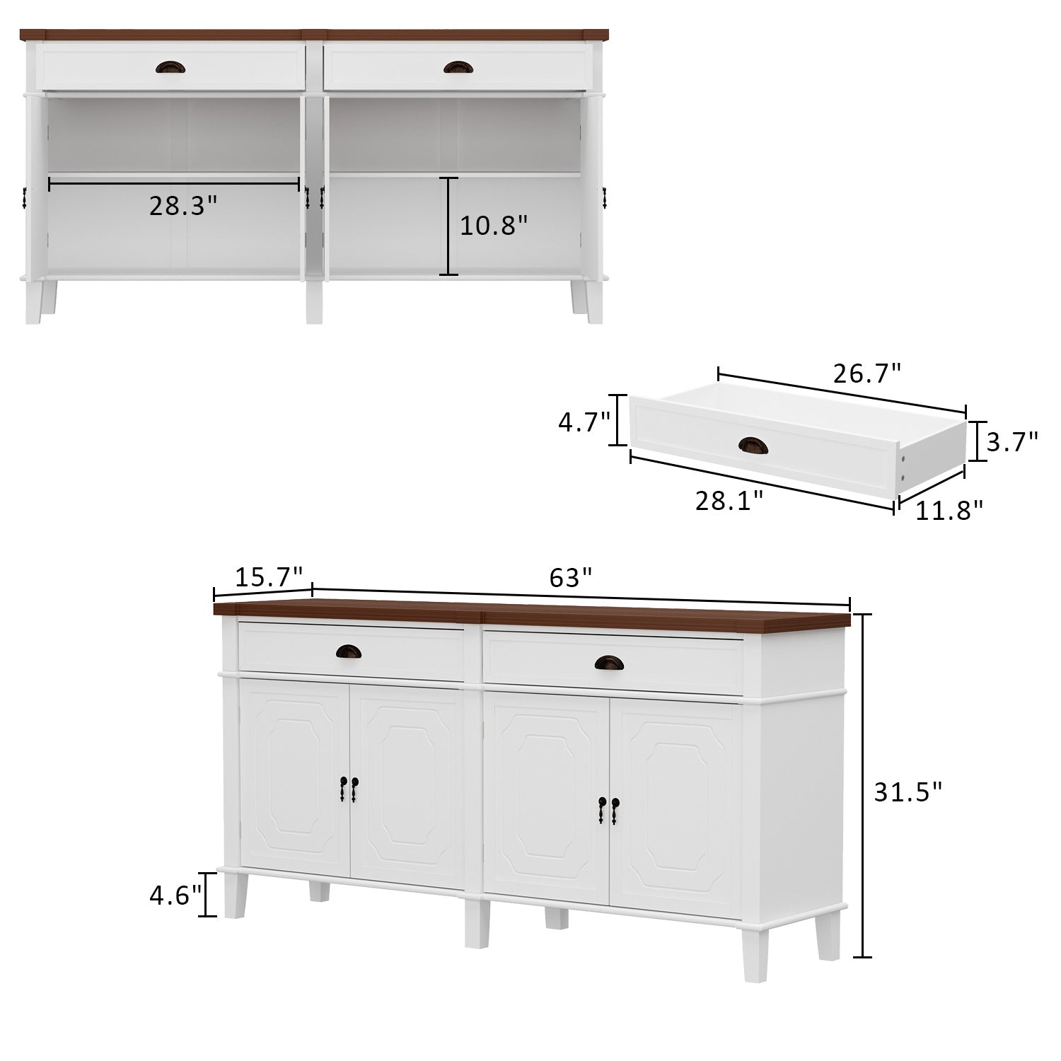 Modern Sideboard with Storage - 2 Drawers & 4 Doors for Living Room, Dining Room, or Entryway Organization
