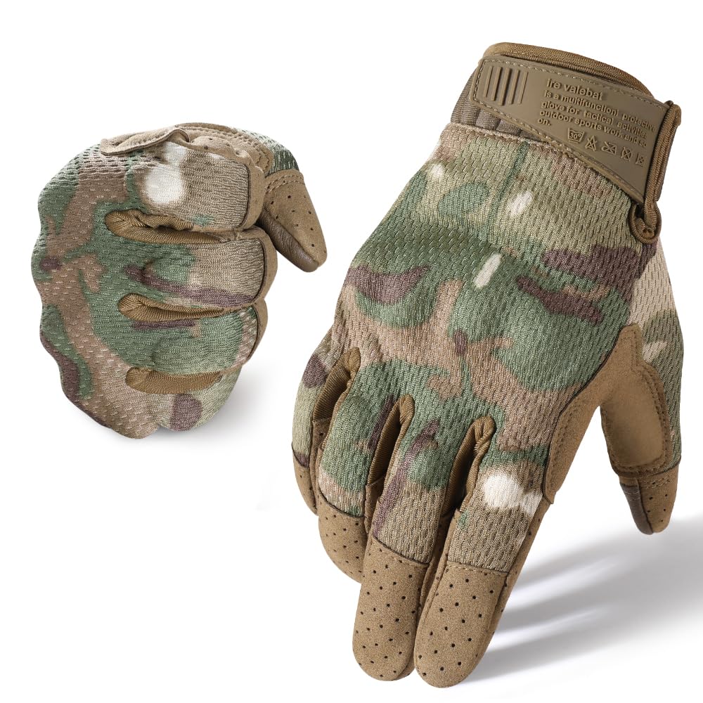 Upgraded Tactical Gloves for Men - Camo Breathable Summer Touchscreen Full Finger Work Gloves | Outdoor Sports, Shooting, Cycling & DIY Projects
