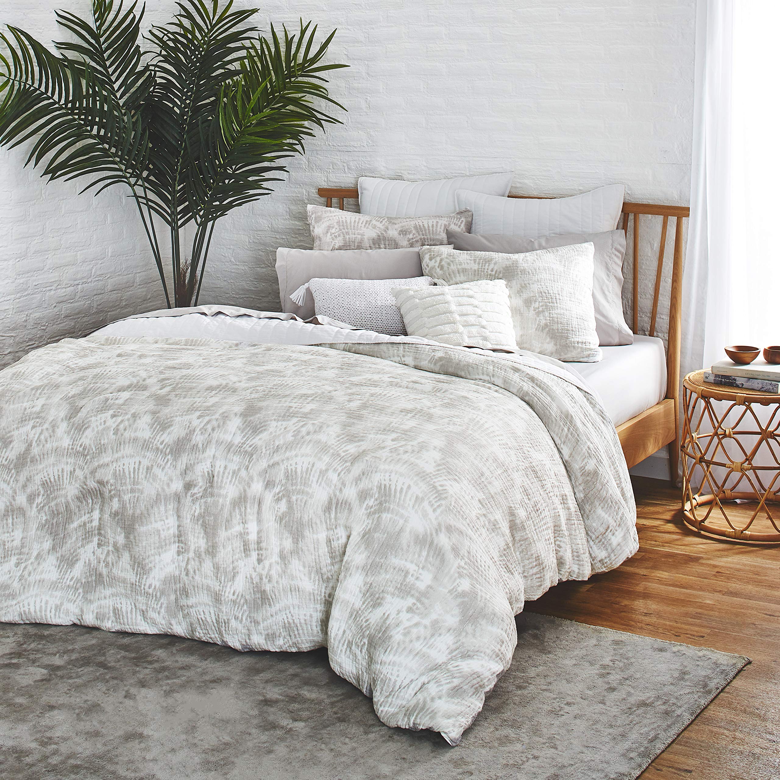 Premium Watercolor Palm Print 2-Piece Cotton Comforter Set with Sham - Twin Size Bedding for Tropical & Coastal Bedroom Decor