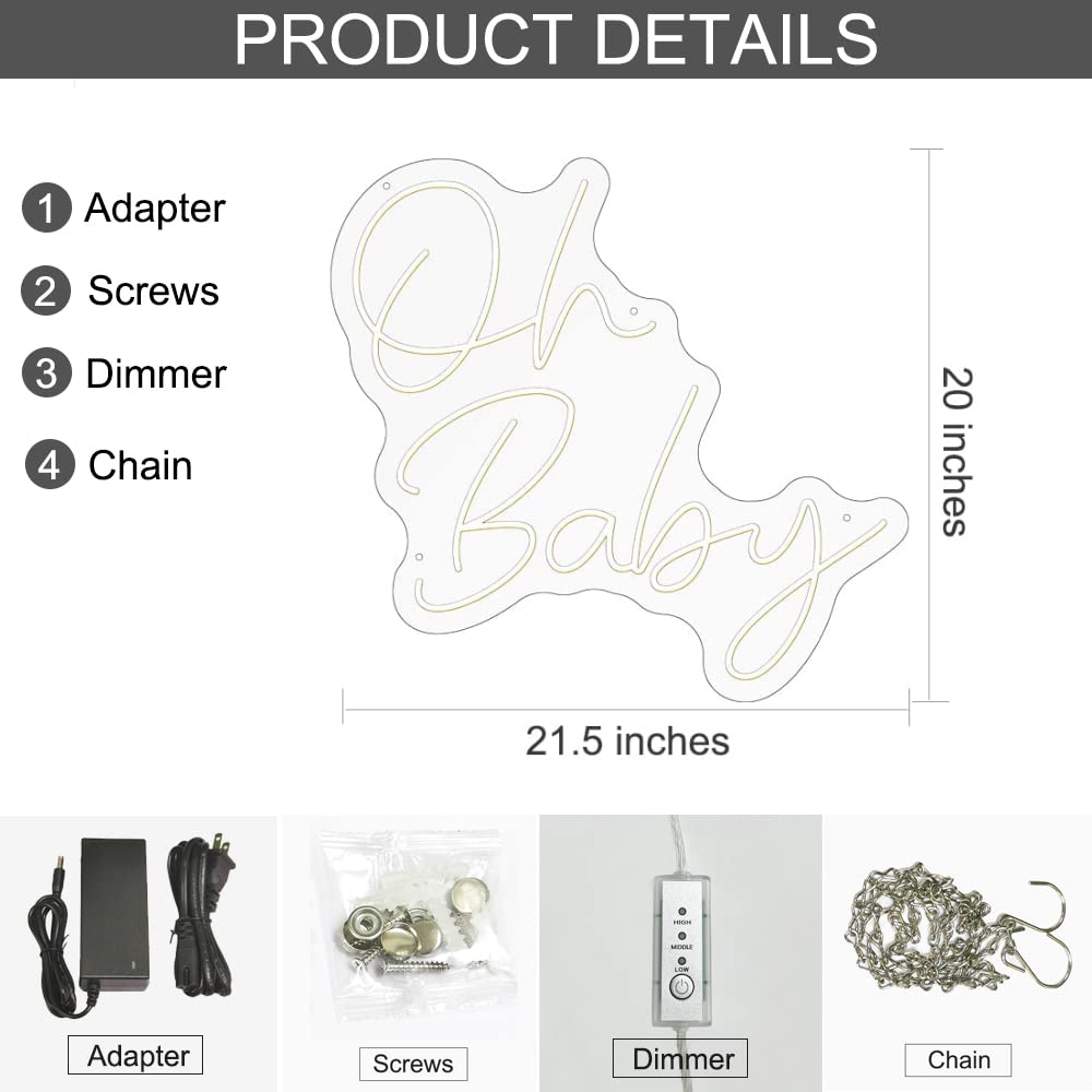 Oh Baby Neon Sign - 21.5x20 Inch Large LED Light Up Sign for Baby Shower Decor, Gender Reveal Party, Nursery Wall Decor & Birthday Backdrop - Perfect for Bedroom, Living Room & Event Decorations