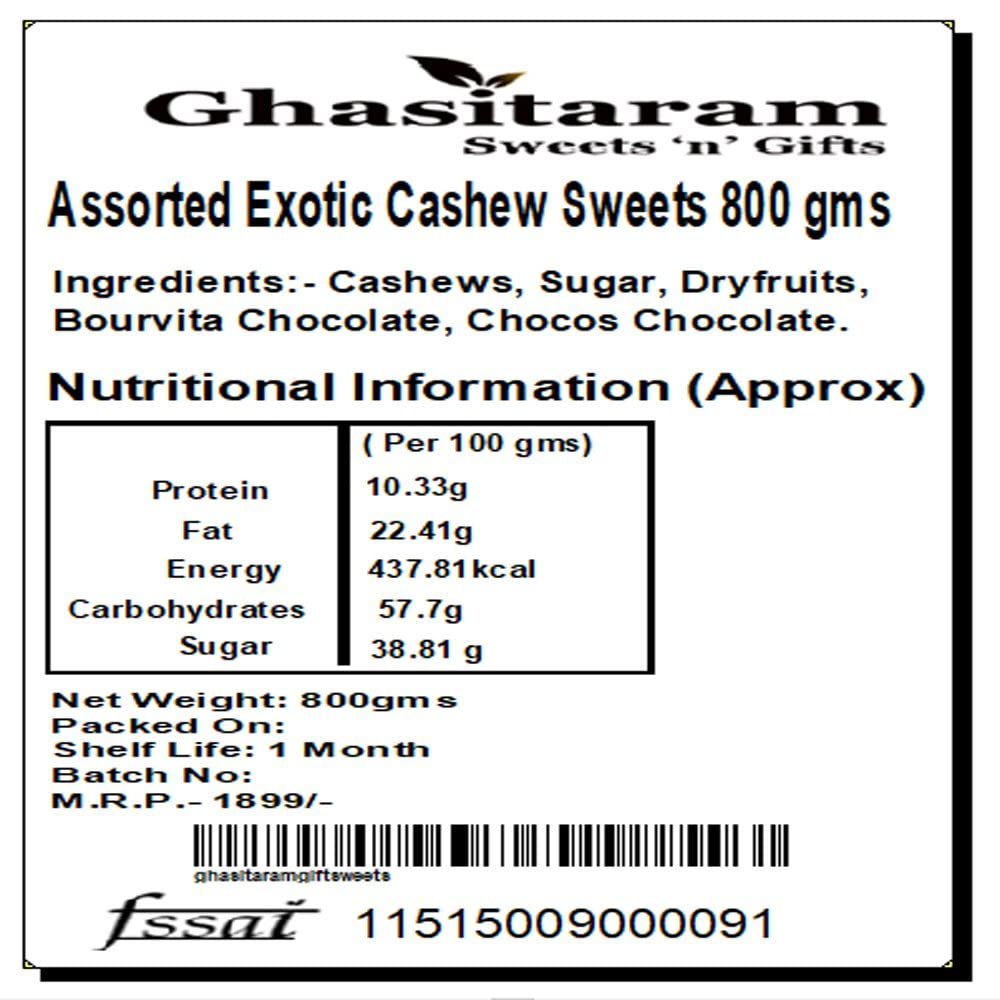 Premium Assorted Exotic Cashew Sweets 800g - Authentic Indian Diwali Gift Box | Festive Treats for Holidays, Corporate Gifting & Family Celebrations
