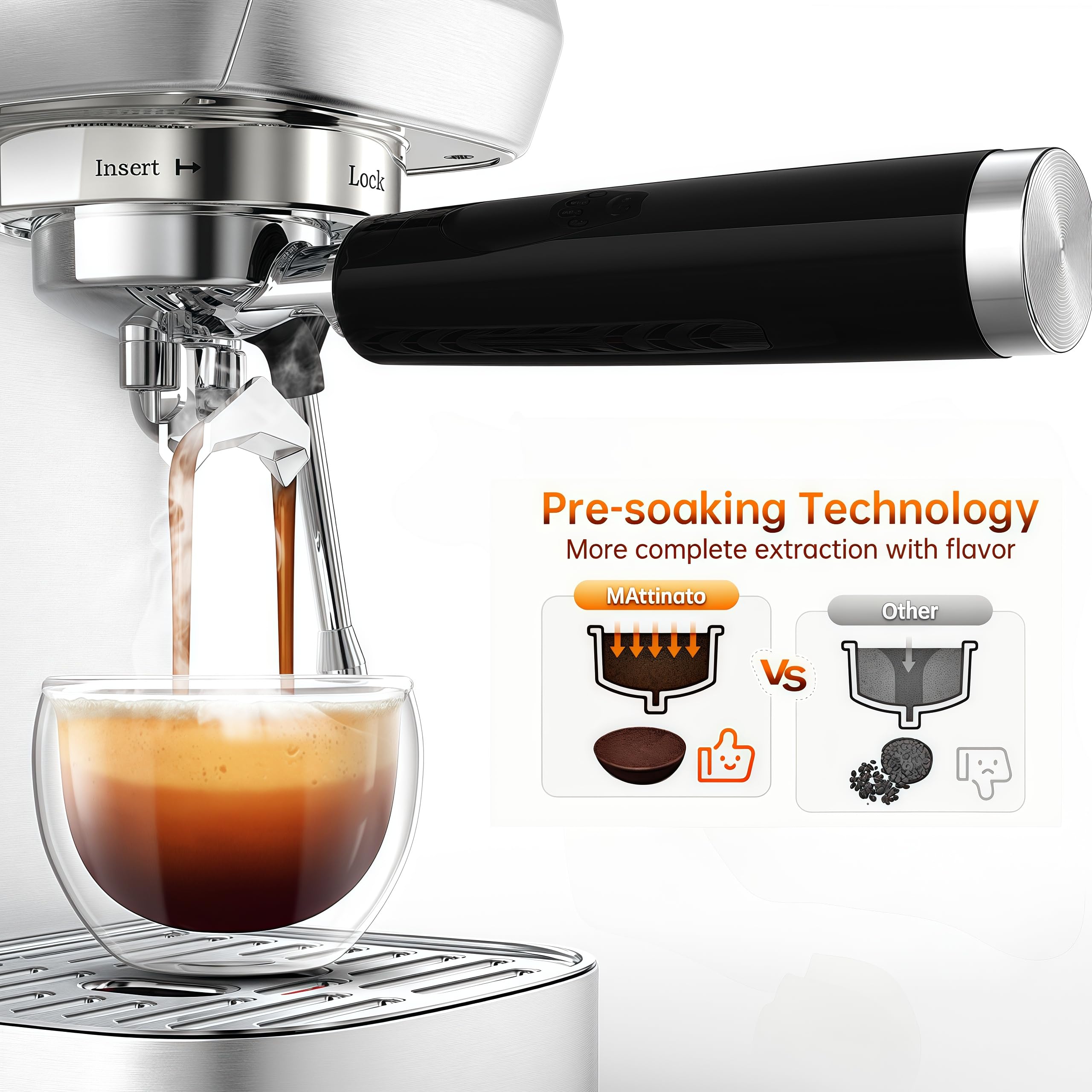 20 Bar Espresso Coffee Maker with Milk Frother - Stainless Steel Home Espresso Machine for Cappuccino & Latte - 49oz Removable Water Tank - Perfect for Coffee Lovers & Home Baristas