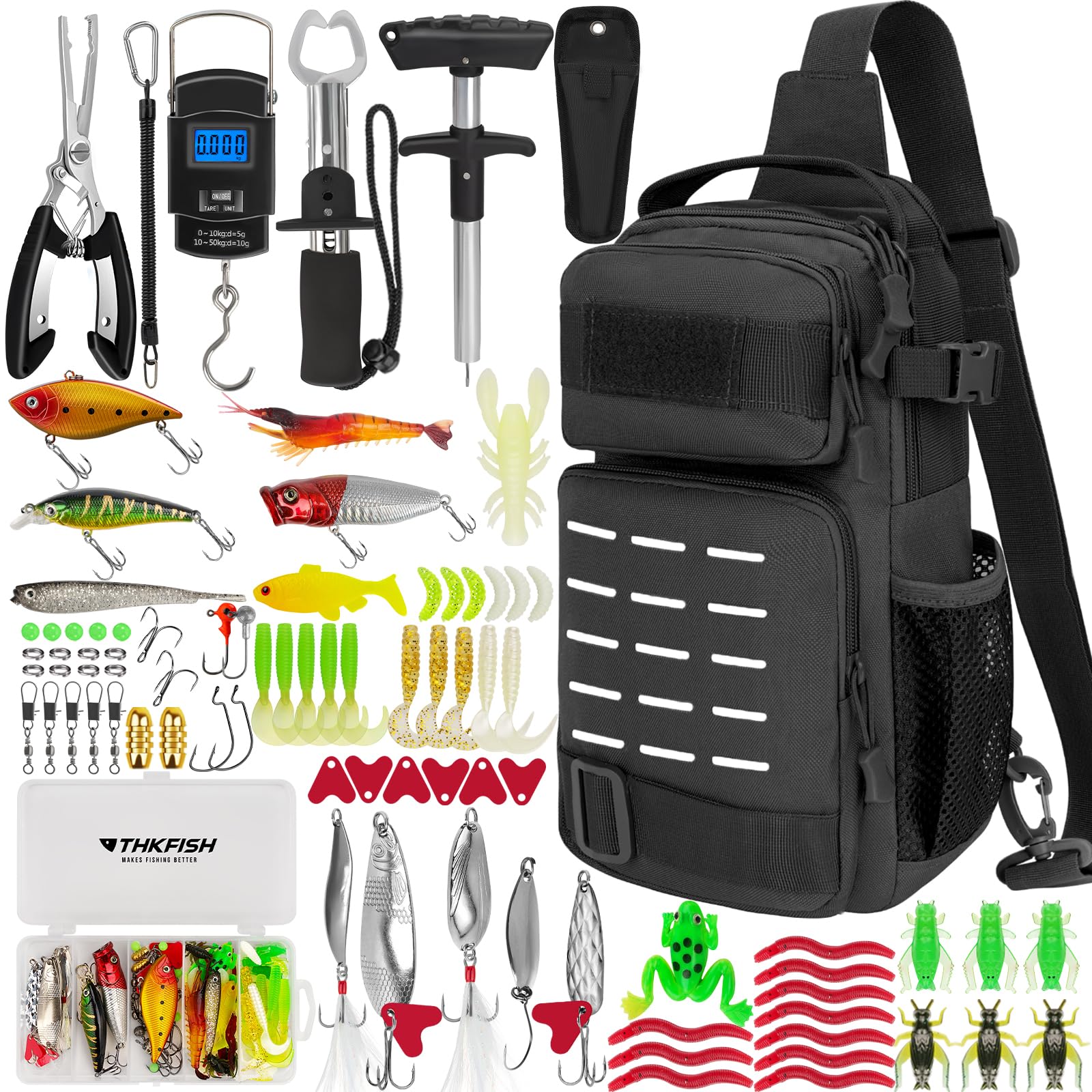 **THKFISH 85-Piece Fishing Tool Kit with Tackle Box - Complete Fishing Gear Set with Bait Lures, Pliers, Hook Remover & Lip Gripper for Freshwater & Saltwater Fishing - Ideal for Bass, Trout, Catfish - Perfect Gift for Anglers - Great for Boat Fishing, Camping, Outdoor Adventures & Fishing Tournaments | Best for Beginners & Professionals | Use on Lakes, Rivers, Ponds & Ocean**