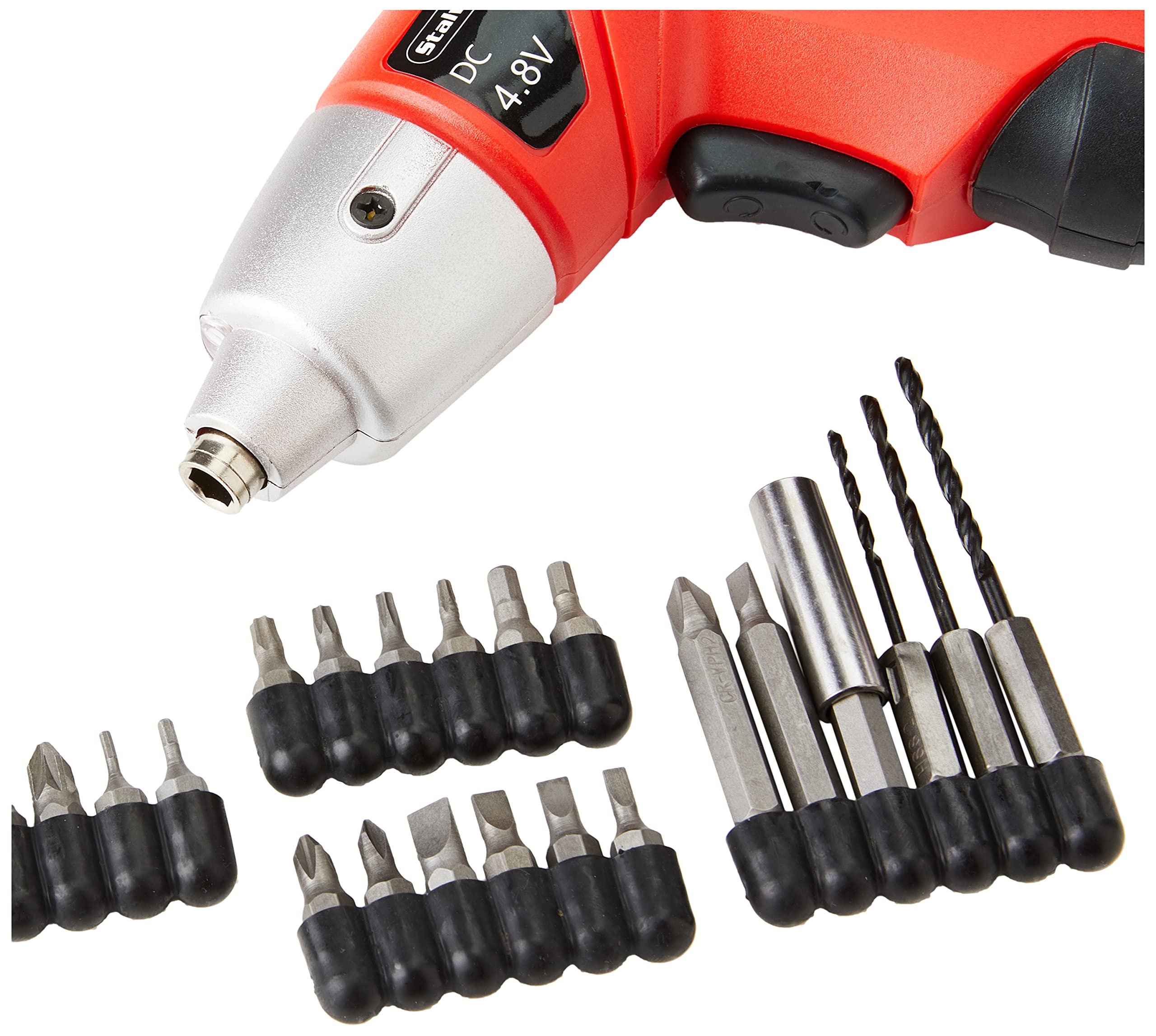 25-Piece Electric Screwdriver Set - Cordless Drill with LED Work Light, Automatic Spindle Lock & 10 Screwdriver Bits | Stalwart (Red) | Perfect for DIY Home Repairs, Furniture Assembly & Electronics Maintenance