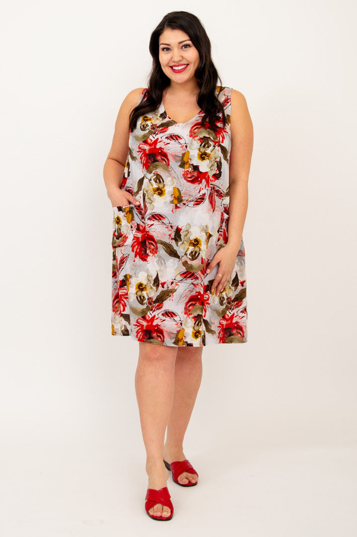 Felicia Floral Youth Dress - Linen Bamboo Blend Summer Dress for Women - Perfect for Beach Vacations, Garden Parties & Casual Outings