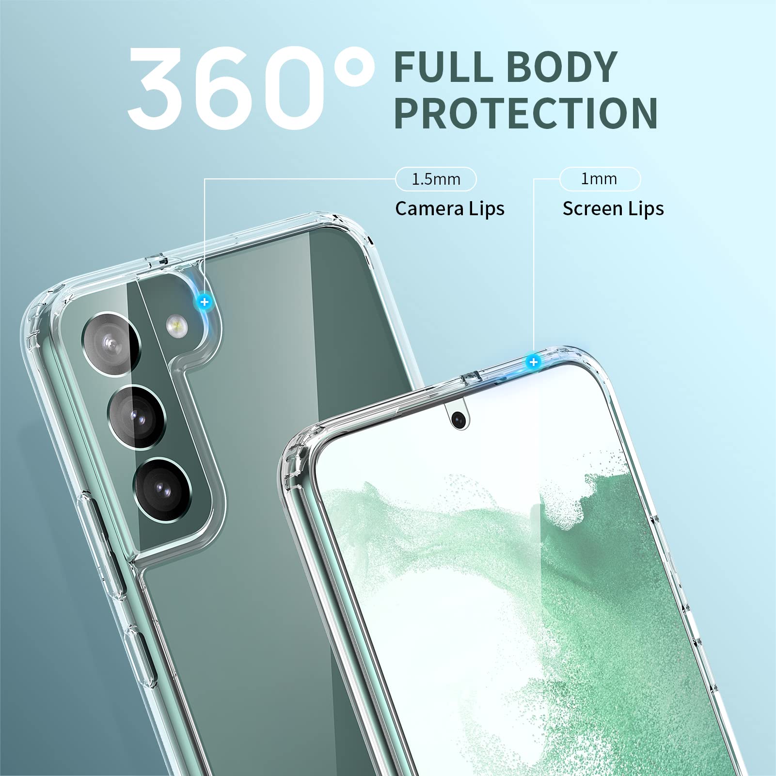 Seacosmo [5 in 1] Military Grade Shockproof Case for Samsung Galaxy S22+ Plus 5G (6.6 Inch) - Includes 2x Tempered Glass Screen Protectors + 2x Camera Lens Protectors | Slim Protective Cover for Everyday Use, Work & Outdoor Activities