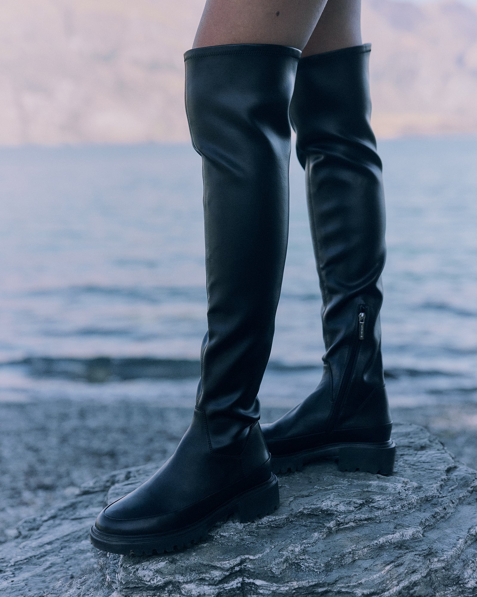 Ella Women's Over The Knee Boots Black - Stylish High Heel Thigh High Boots for Winter, Party & Night Out