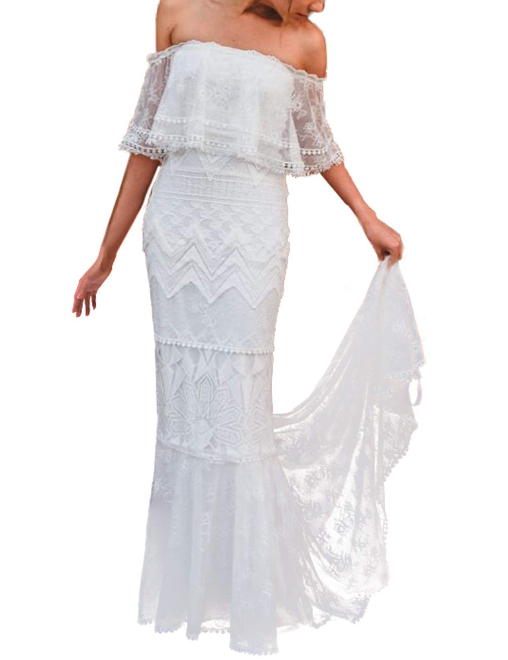 Elegant Off-Shoulder Lace Wedding Dress - Strapless Bridal Gown for Bride | Perfect for Church Ceremony, Beach Wedding & Romantic Photoshoot