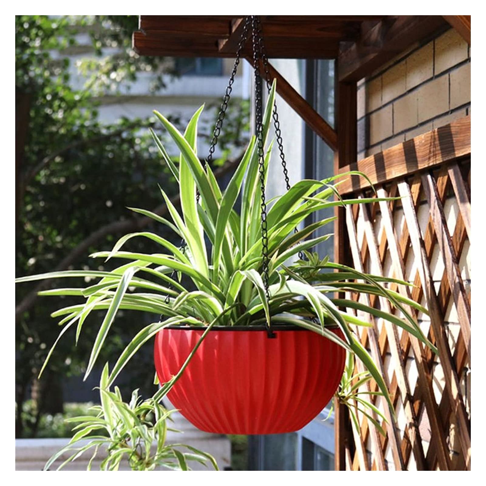 Self Watering Hanging Planters with Chain & Water Level Indicator - Indoor/Outdoor Wall Mounted Flower Pots for Garden, Balcony & Patio Decor (Red) - Perfect for Succulents, Herbs & Small Plants