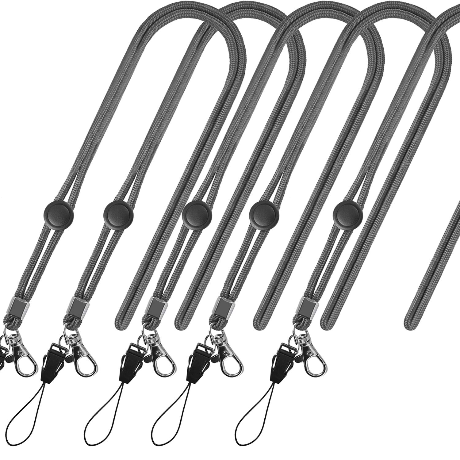 YOUOWO 5 Pack Adjustable Grey Lanyards for ID Badges, Keys & Pens - Office & Cruise Use