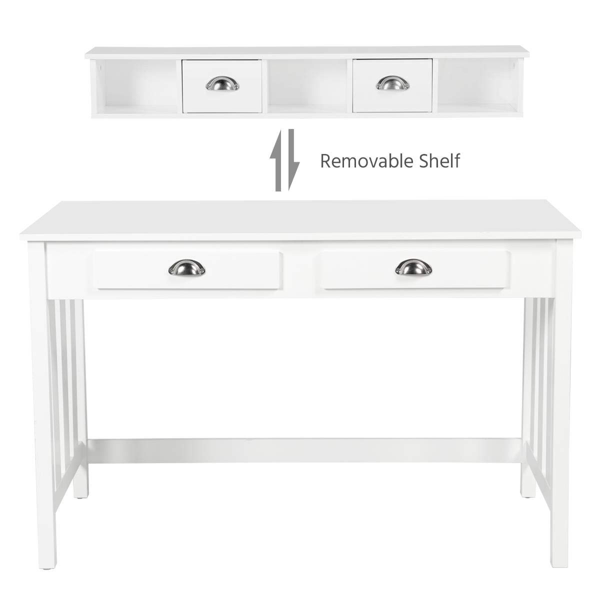 Yaheetech White Writing Computer Desk with Removable Floating Organizer & 4 Drawers - 2 Tier Hutch Workstation for Home Office, Study, Gaming & Workspace Organization