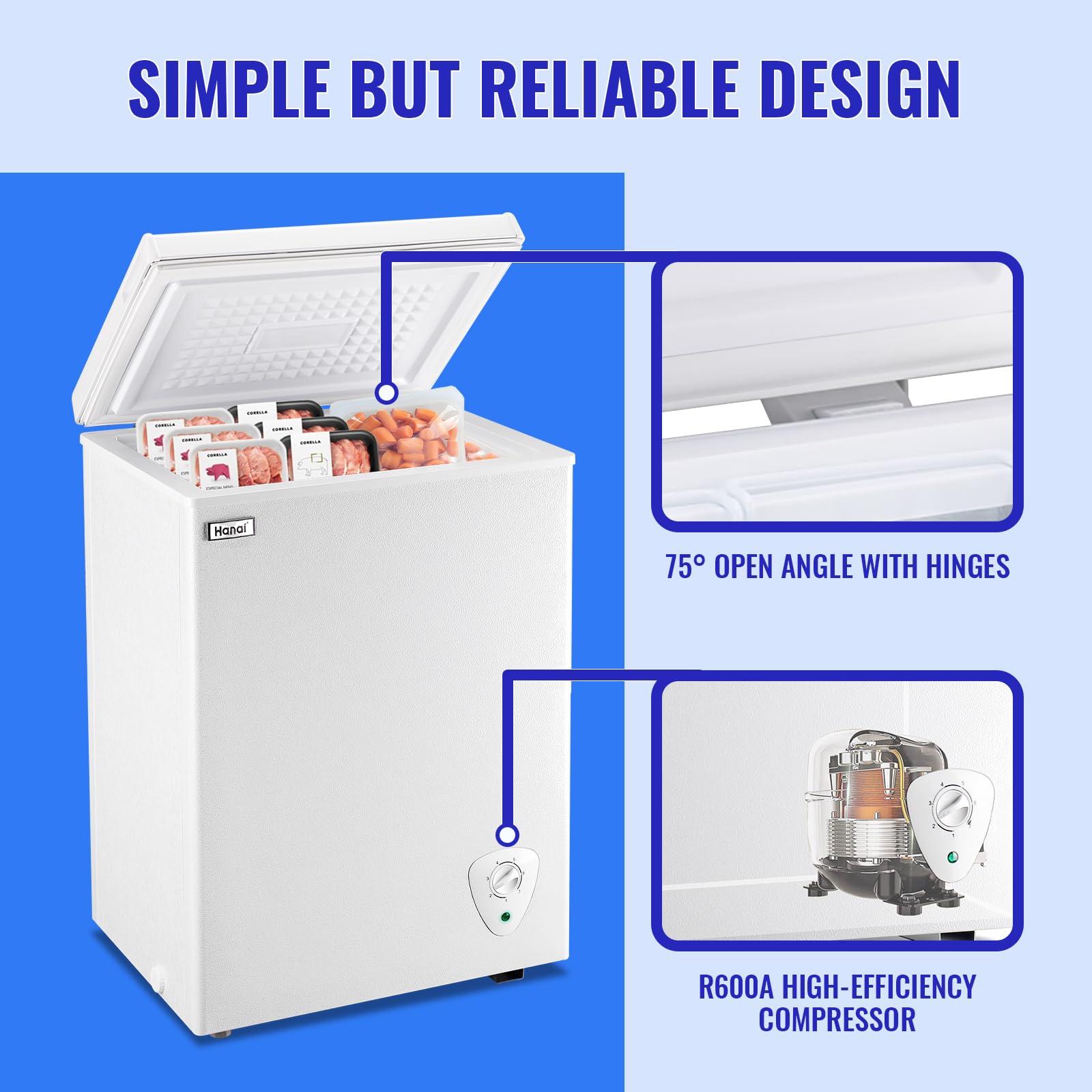 WANAI 3.5 Cu Ft Chest Freezer - Mini Deep Freezer with 7 Temperature Settings, Fast Cooling, Energy Efficient - Perfect for Apartments, Dorms, Home, Office & Business Use - Portable Compact Design (White)