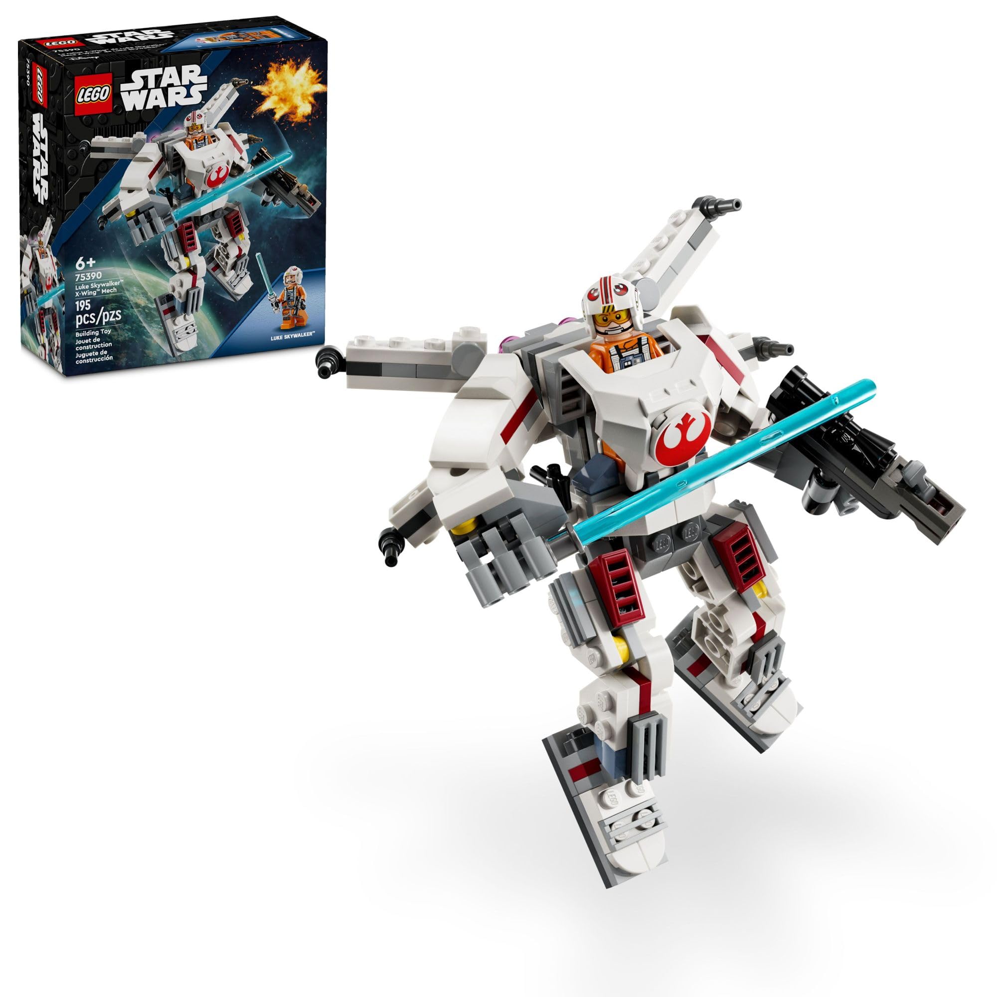 **LEGO Star Wars Luke Skywalker X-Wing Mech Building Kit – Buildable Action Figure with Luke Skywalker Minifigure, Collectible Star Wars Toy for Kids Ages 6+, Creative Gift for Boys & Girls – Perfect for Play, Display & Star Wars Fans (Set 75390)**