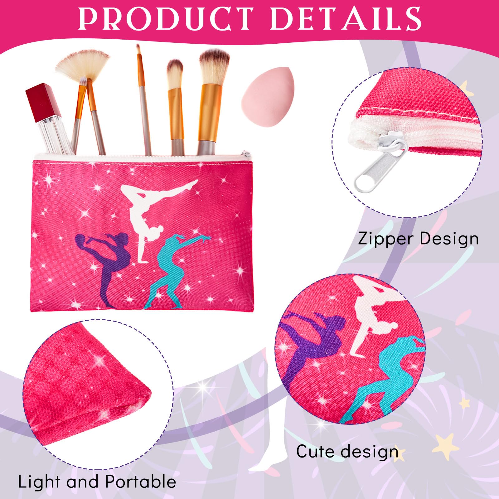 Hillban 18-Piece Gymnastics Gift Set for Women - Zippered Hot Pink Makeup Bags & Toiletry Pouches - Perfect for Gymnastics Team, Birthday Parties & Travel Accessories