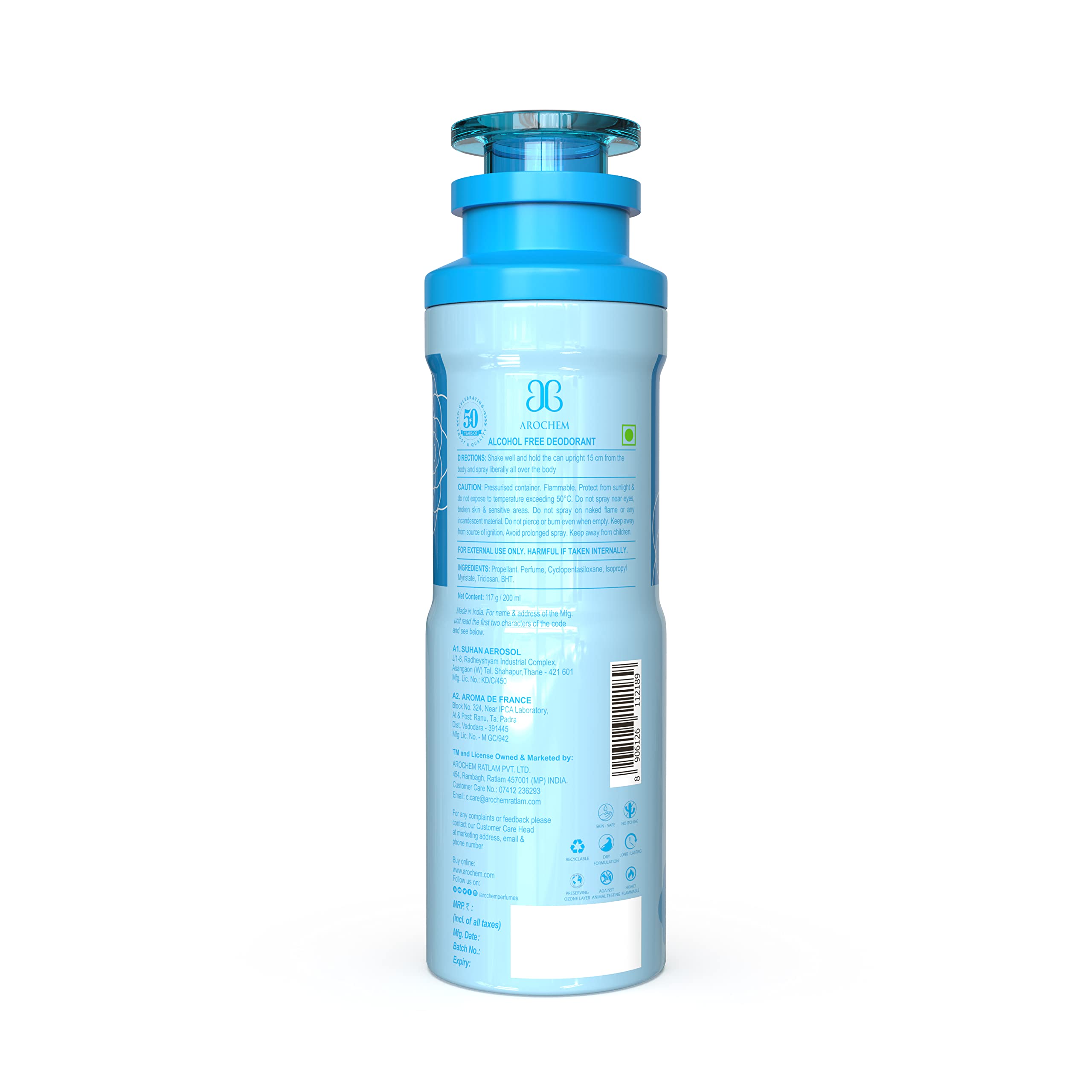AROCHEM Aro PDS Alcohol-Free Deodorant Spray - 200ml | Gentle & Effective Odor Protection for Sensitive Skin | Perfect for Daily Use, Gym, Work & Outdoor Activities