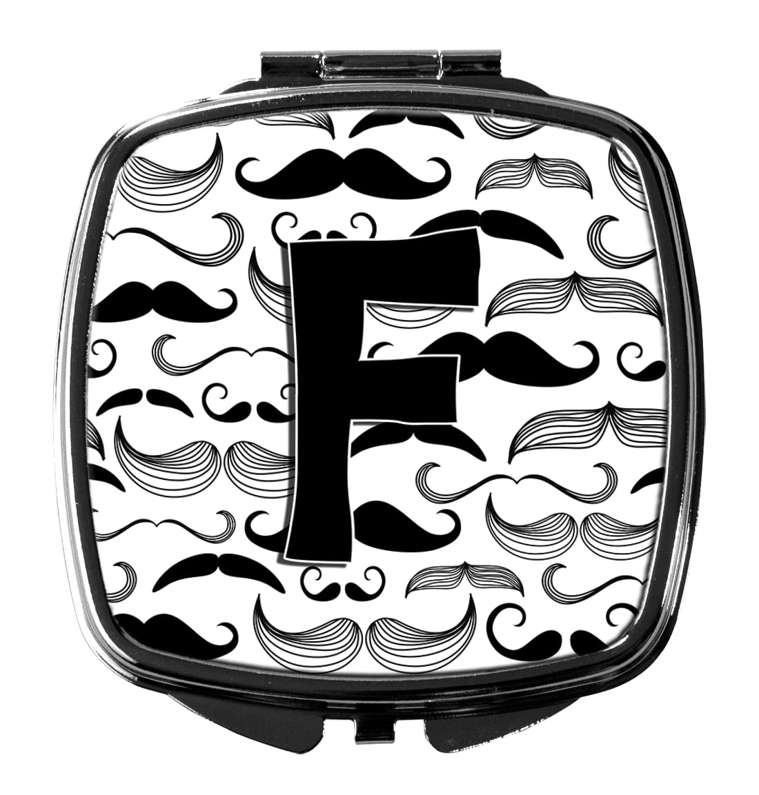 Caroline's Treasures CJ2009-FSCM Letter F Moustache Design Compact Mirror - Elegant Travel Makeup Mirror for Women & Girls, Perfect Gift Idea, Portable Folding Handheld Mirror for Purse, Home Vanity, and On-the-Go Touchups