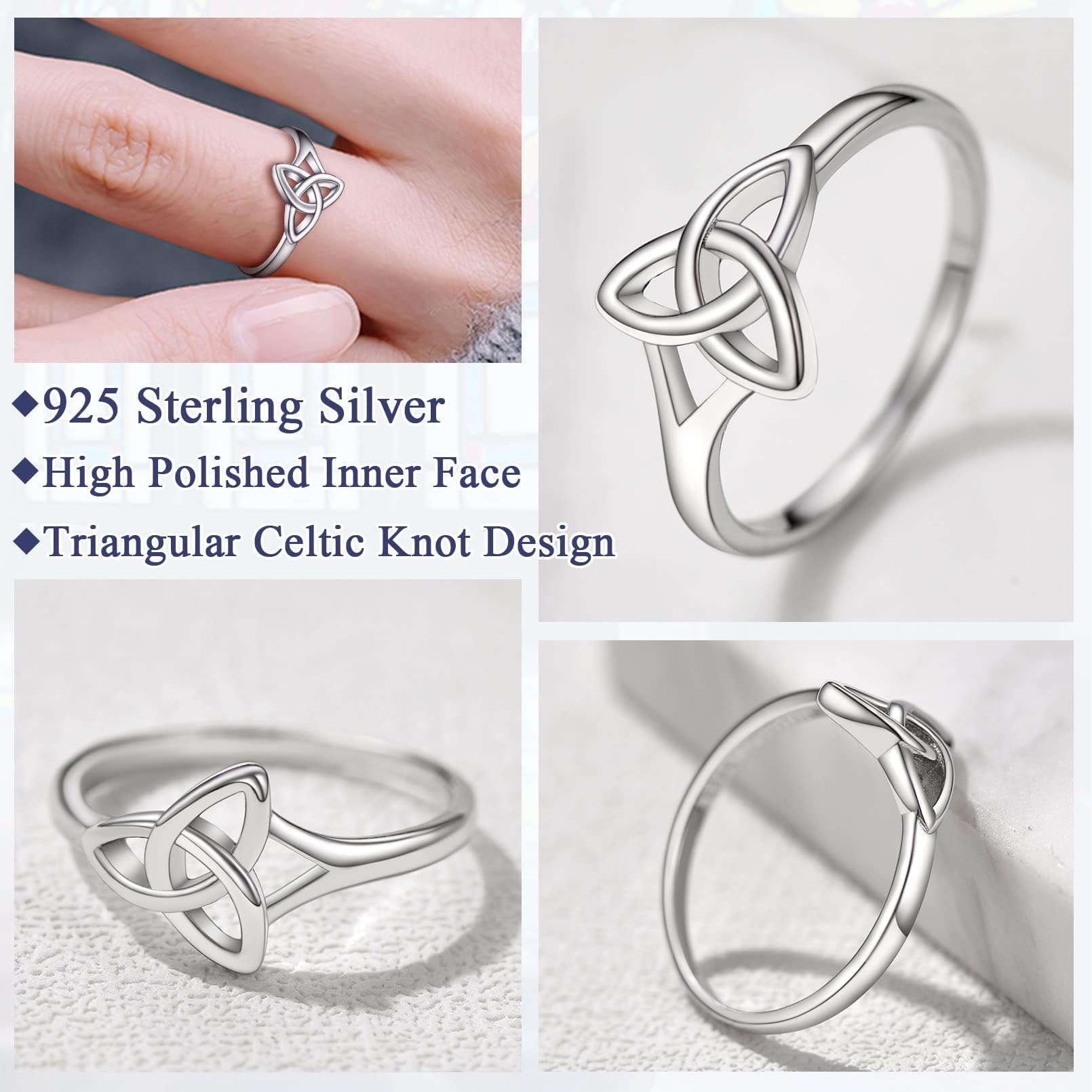 FaithHeart 925 Sterling Silver Triquetra Celtic Knot Ring for Women - Irish Wedding Band, Dainty Engagement Stacking Ring - High Polish Non-Tarnish Jewelry - Perfect for Birthday, Anniversary & Everyday Wear - Gift Box Included