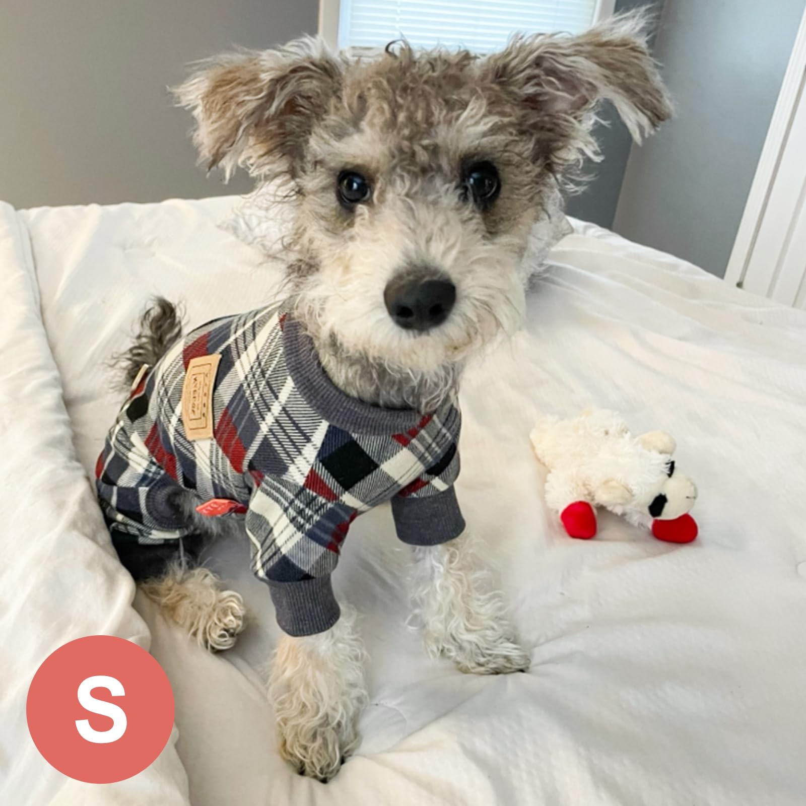 KYEESE Soft Plaid Dog Pajamas - Cozy Velvet Stretchy Dog Jammies for Small Dogs (Grey, Small) | Perfect for Winter Nights & Indoor Pet Comfort