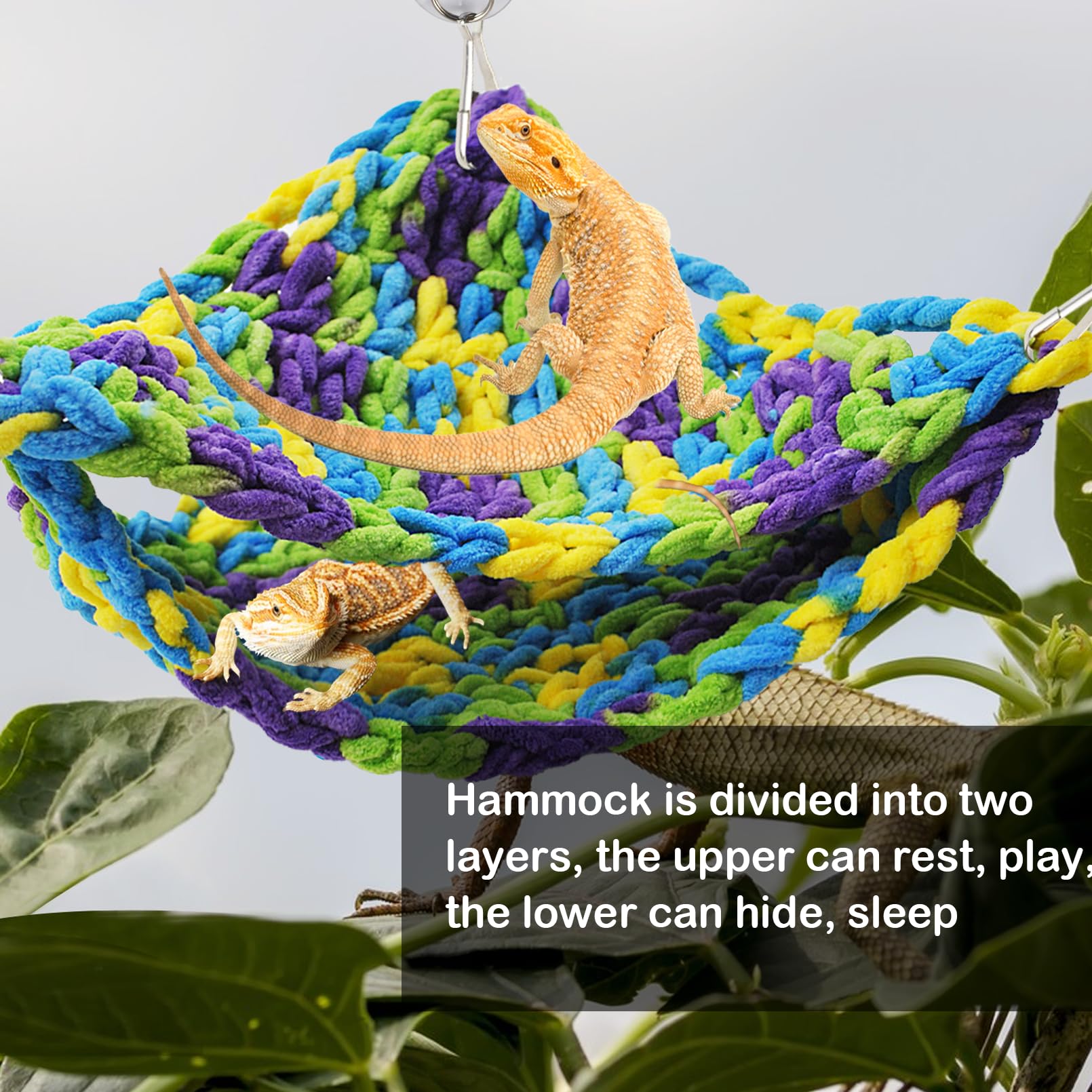 Premium Soft Bearded Dragon Hammock - Double-Layered Reptile Hanging Bed with 6 Suction Cups & Hooks - Ideal for Lizards, Leopard Geckos & Chameleons - Perfect for Climbing, Resting & Basking in Terrariums (Triangular Design)