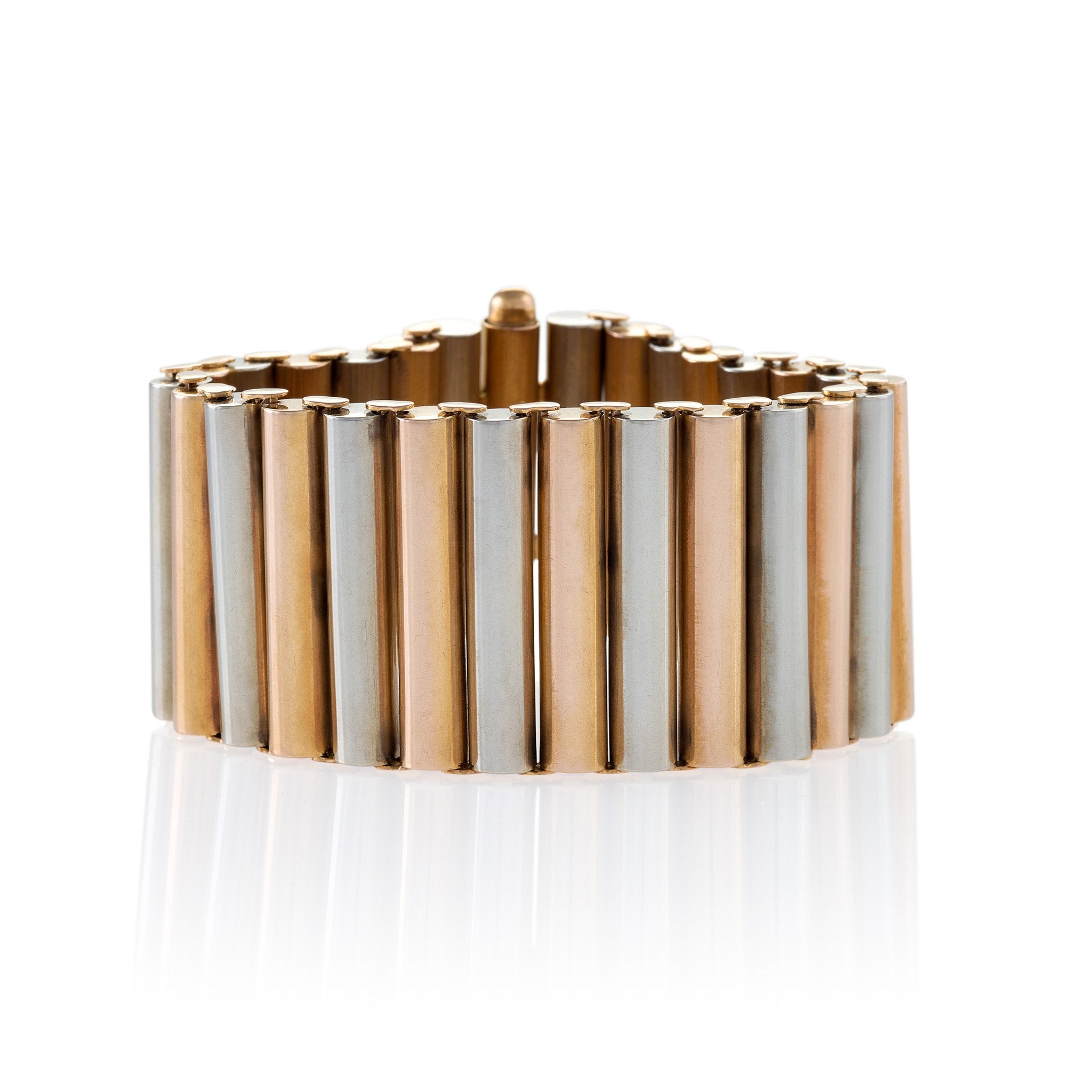 Elegant Bi-Color Gold Cylinder Bracelet for Women - 14K Rose & Yellow Gold Stackable Bangle - Perfect for Everyday Wear, Gift Giving & Special Occasions