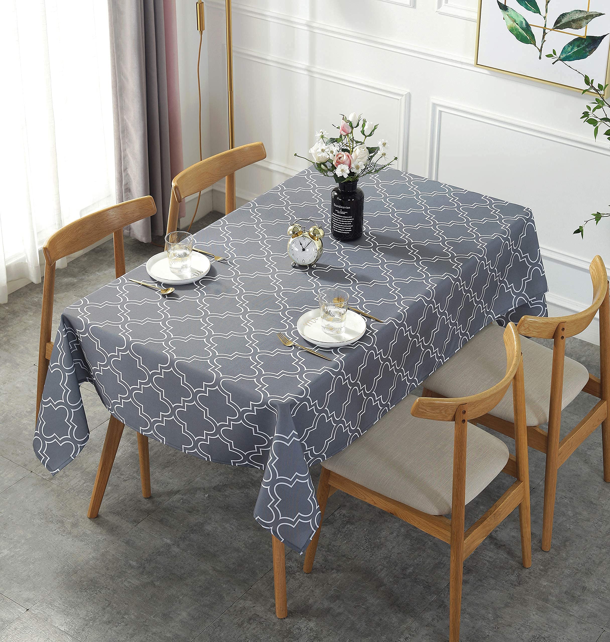 UFRIDAY Gray Square Tablecloth 52x52 Inch Waterproof - Spill Proof Fabric for Living Room Coffee Table