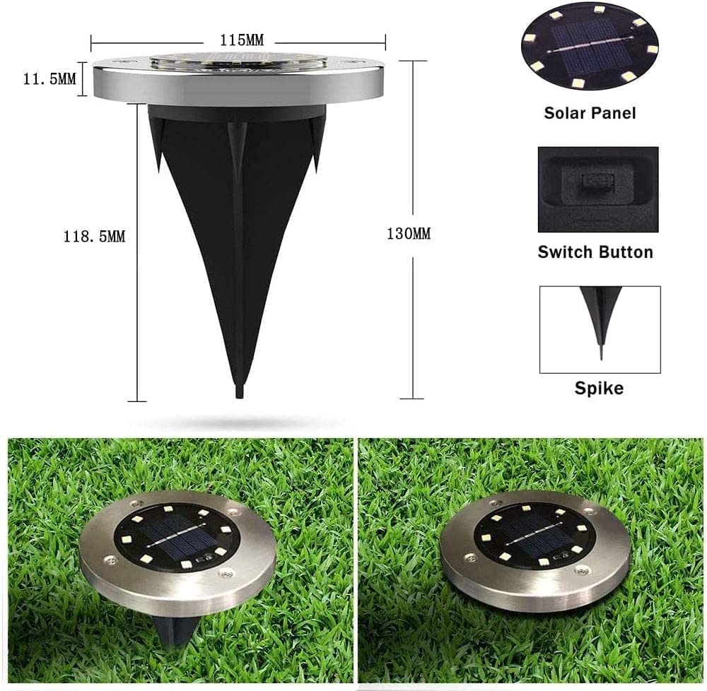 12 Pack Solar Lights Outdoor Garden - 8 LED Waterproof Disk Lights for Pathway, Driveway, Lawn & Yard | Solar Powered Ground Lights for Walkway, Patio & Landscape Decor (White) - Perfect for Nighttime Safety & Outdoor Ambience