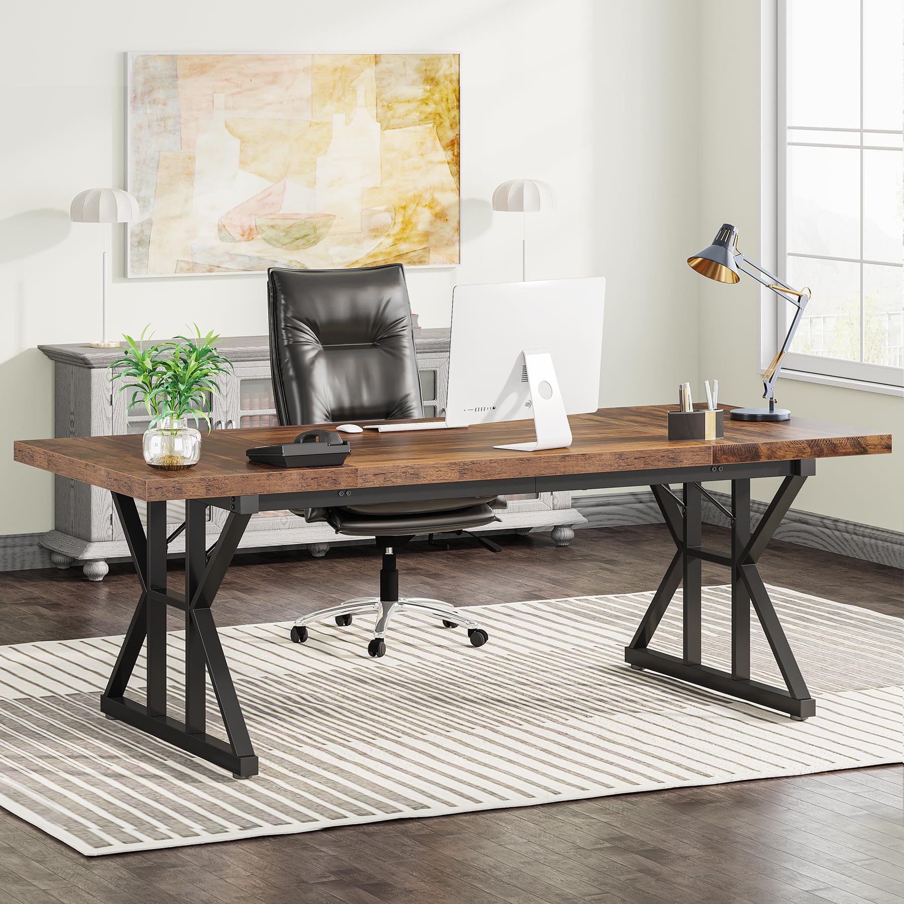 Tribesigns 70.8-Inch Executive Office Desk - Large Computer Workstation with Modern Simple Design, Sturdy Laptop Study Writing Table for Home Office - Perfect for Remote Work & Business (Brown/Black, 70.8 Inch)