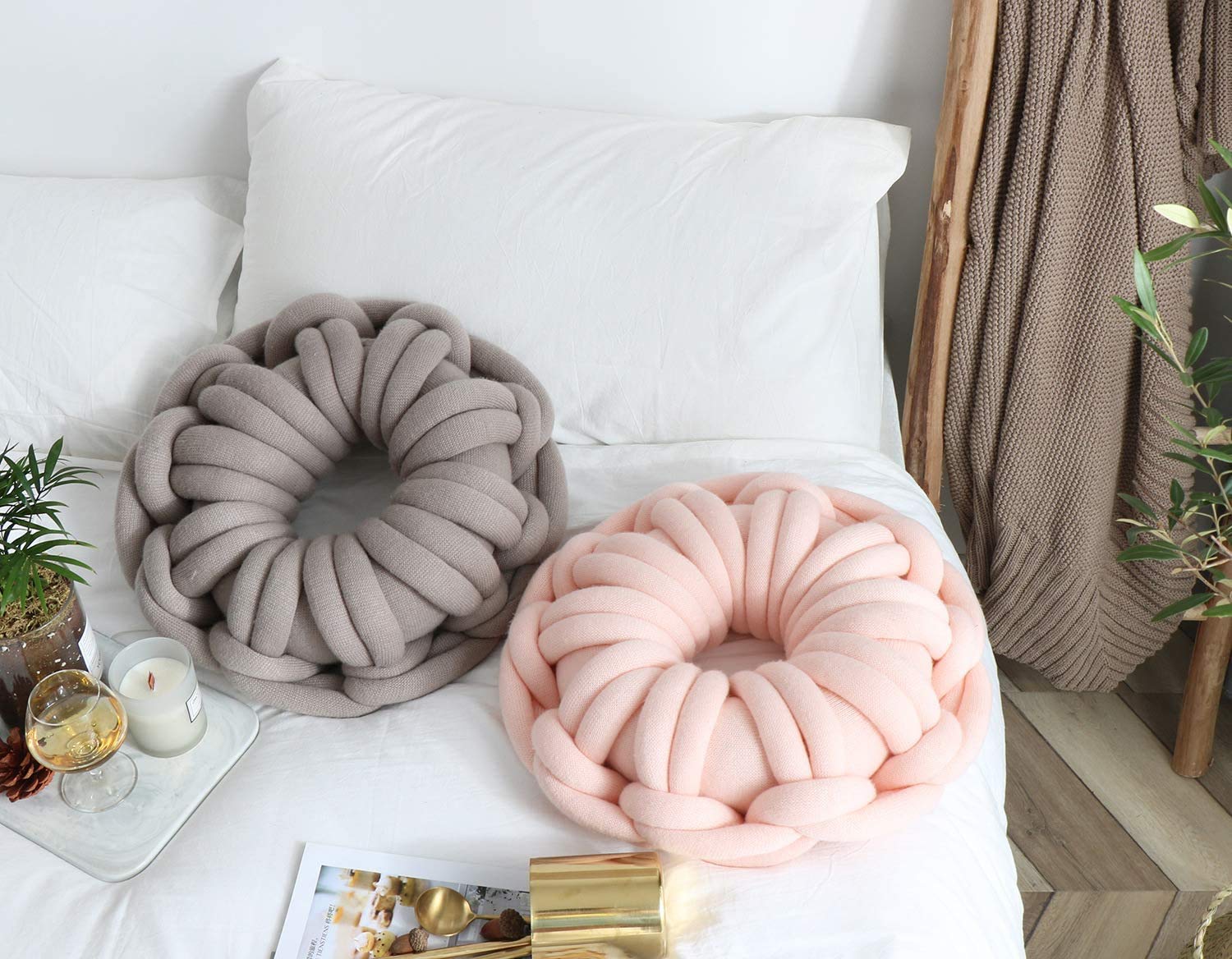 Round Donut Pillow - Braided Weave Throw Pillow for Bed & Sofa, Soft Plush Knot Cushion, Decorative Home Accent - Perfect for Living Room, Nursery, or Office Decor