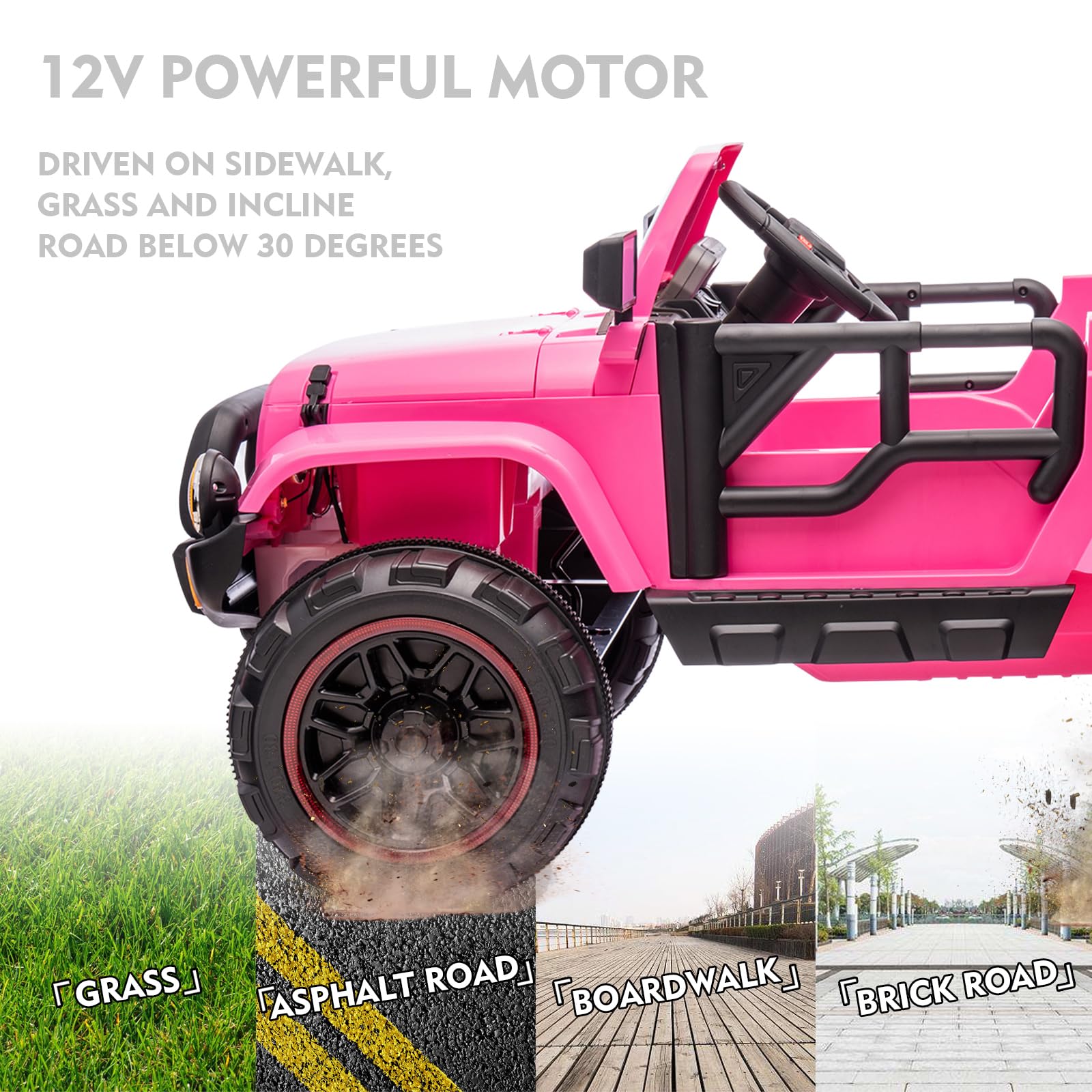 12V7AH Kids Electric Ride-On Truck with Parental Remote Control, Music, LED Lights & Spring Suspension - 2-Seater Pink Children's Car Cover | Perfect for Birthday Gifts, Outdoor Play & Backyard Fun