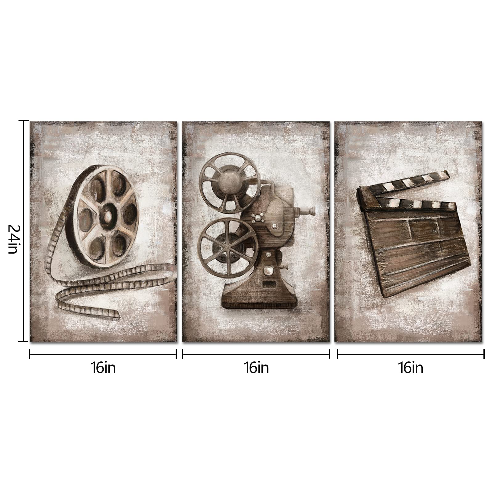 HomeoArt Framed Canvas Wall Art - 16x24 Inch 3-Panel Movie Theater Decor for Home Cinema & Media Room - Ready to Hang - Perfect for Movie Nights & Entertainment Spaces