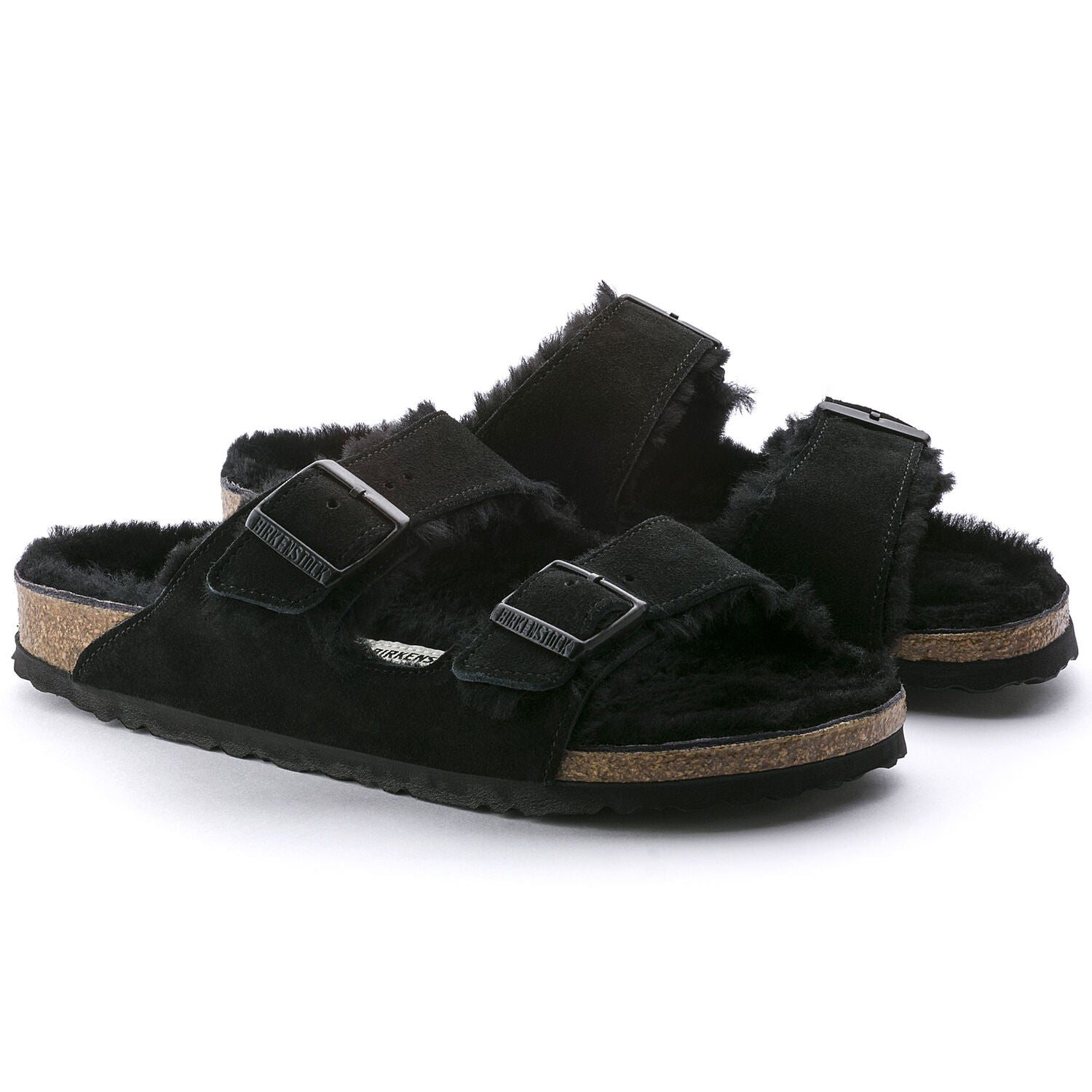 Birkenstock Arizona Shearling Suede Sandals for Women - Soft Black Leather Comfortable Slide Sandals - Perfect for Home, Office & Casual Outings
