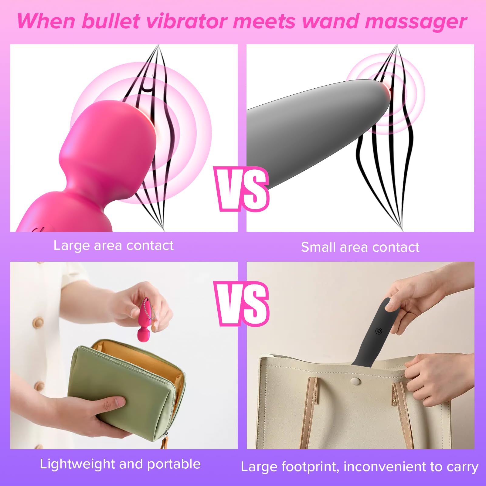 Mini Vibrator Wand for Women - Rechargeable Bullet Vibrator with 10 Powerful Patterns, Quiet & Waterproof Clitoral Stimulator - Perfect for Solo Play, Couples & Travel (Pink) | Adult Sex Toys & Games
