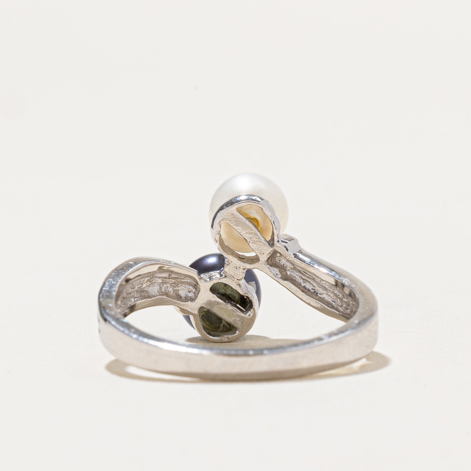 Toi et Moi Pearl Bypass Ring - Size 6.75 | Elegant Stackable Ring for Women, Perfect for Engagement, Anniversary & Everyday Wear