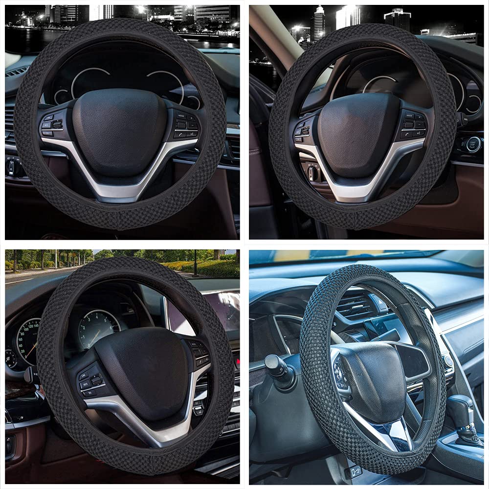 Breathable Elastic Stretch Steering Wheel Cover - Soft Ice Silk Material, Universal Fit for 15 Inch Wheels (Black) | Comfortable Grip & Heat Protection for Summer Driving