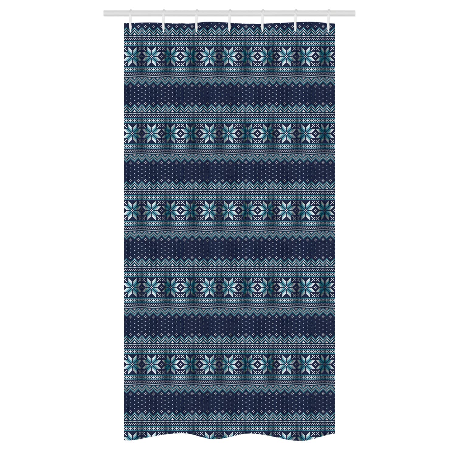 Nordic Stall Shower Curtain - Chevron Herringbone Abstract Snowflake Print, Decorative Fabric Bathroom Set with Hooks, 36