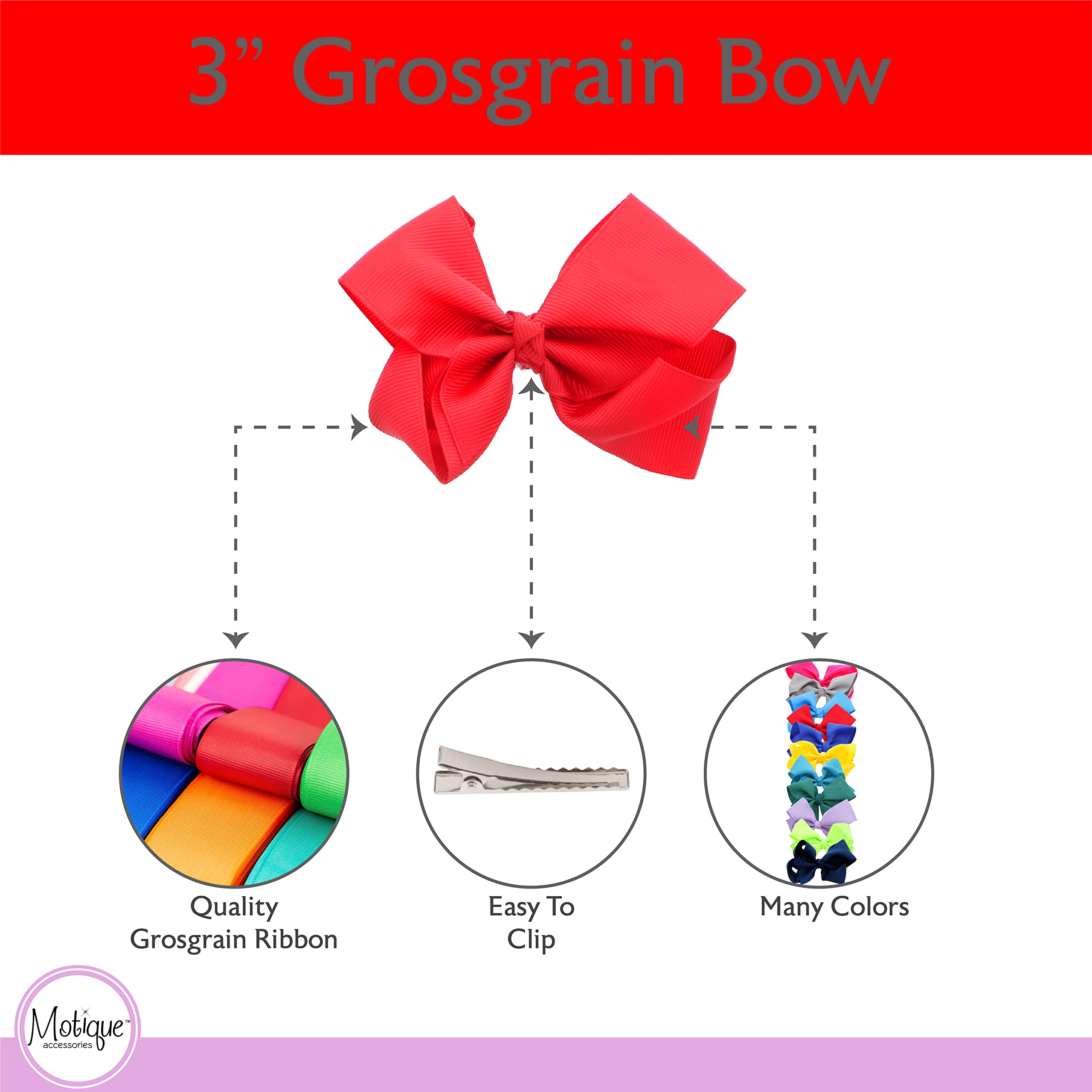 3 Inch Red Grosgrain Hair Bows for Little Girls - Set of 2 - Perfect for Parties, School, and Special Occasions