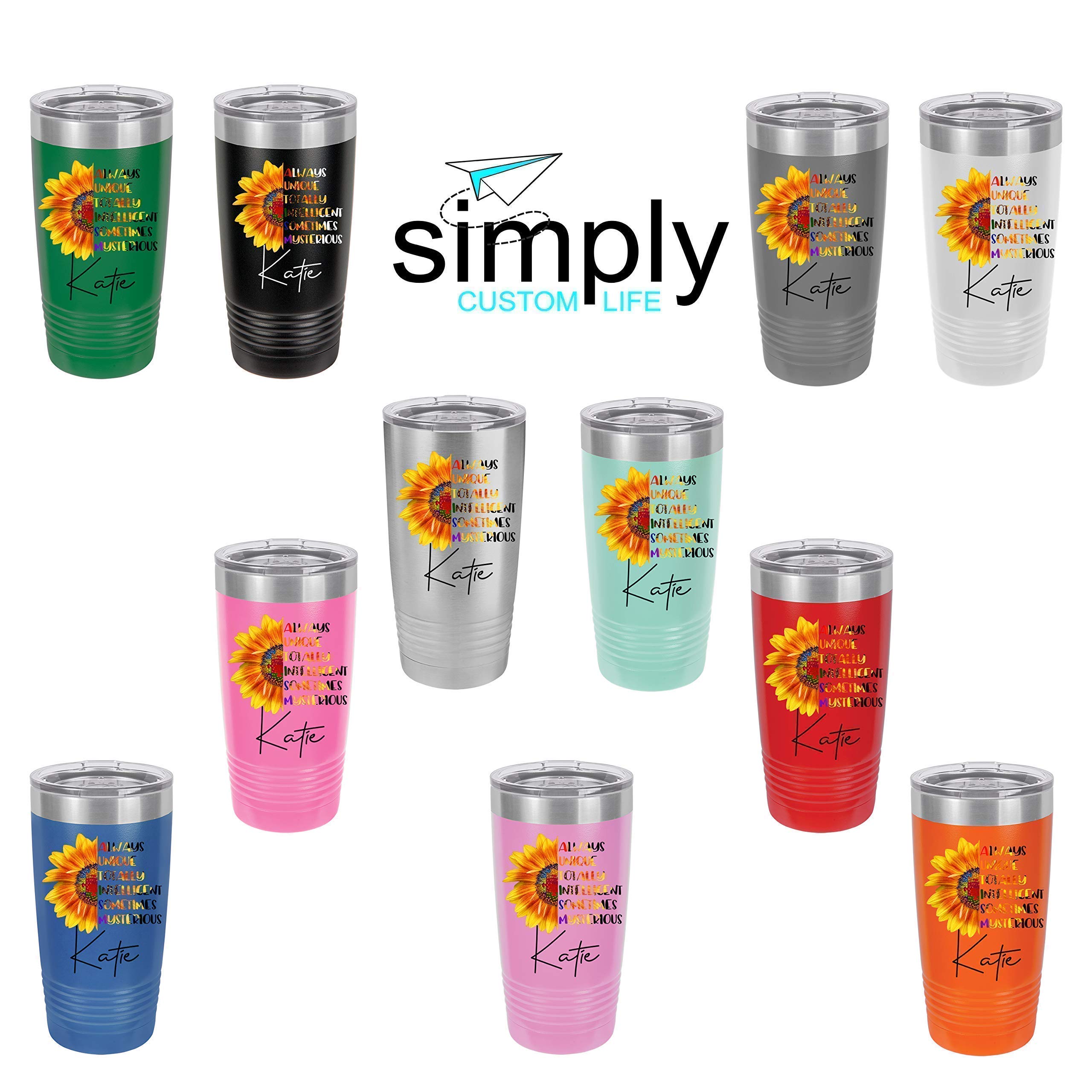 Personalized Sunflower Autism Awareness 20 oz Insulated Tumbler Cup - Perfect for Hot & Cold Drinks, School, Work, and Outdoor Activities
