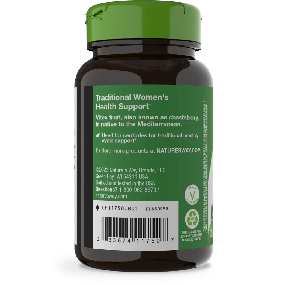 Nature's Way Vitex Fruit 400 mg Capsules - Chasteberry Supplement for Women's Hormonal Balance & PMS Relief - Supports Menstrual Cycle & Fertility - Perfect for Natural Hormone Regulation & Reproductive Health