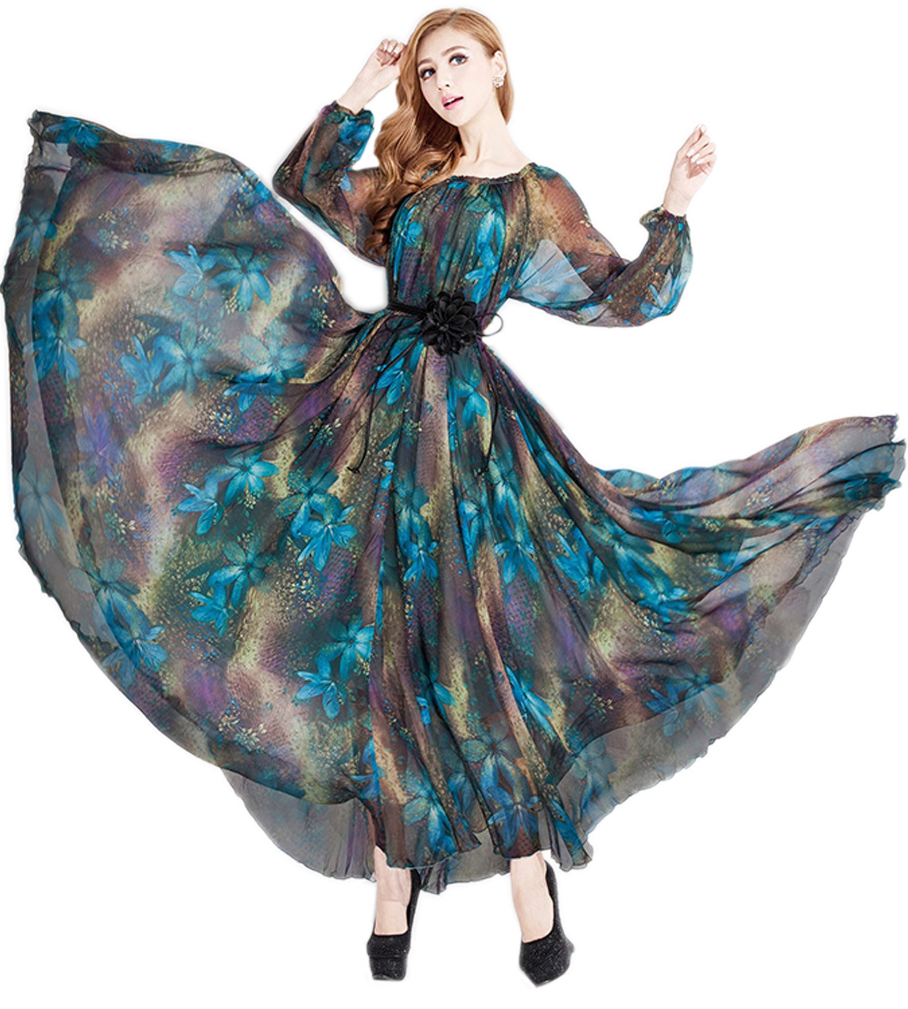 MedeShe Women's Chiffon Floral Maxi Dress - Elegant Beach Wedding Bridesmaid Sundress for Summer Vacation & Holiday Party